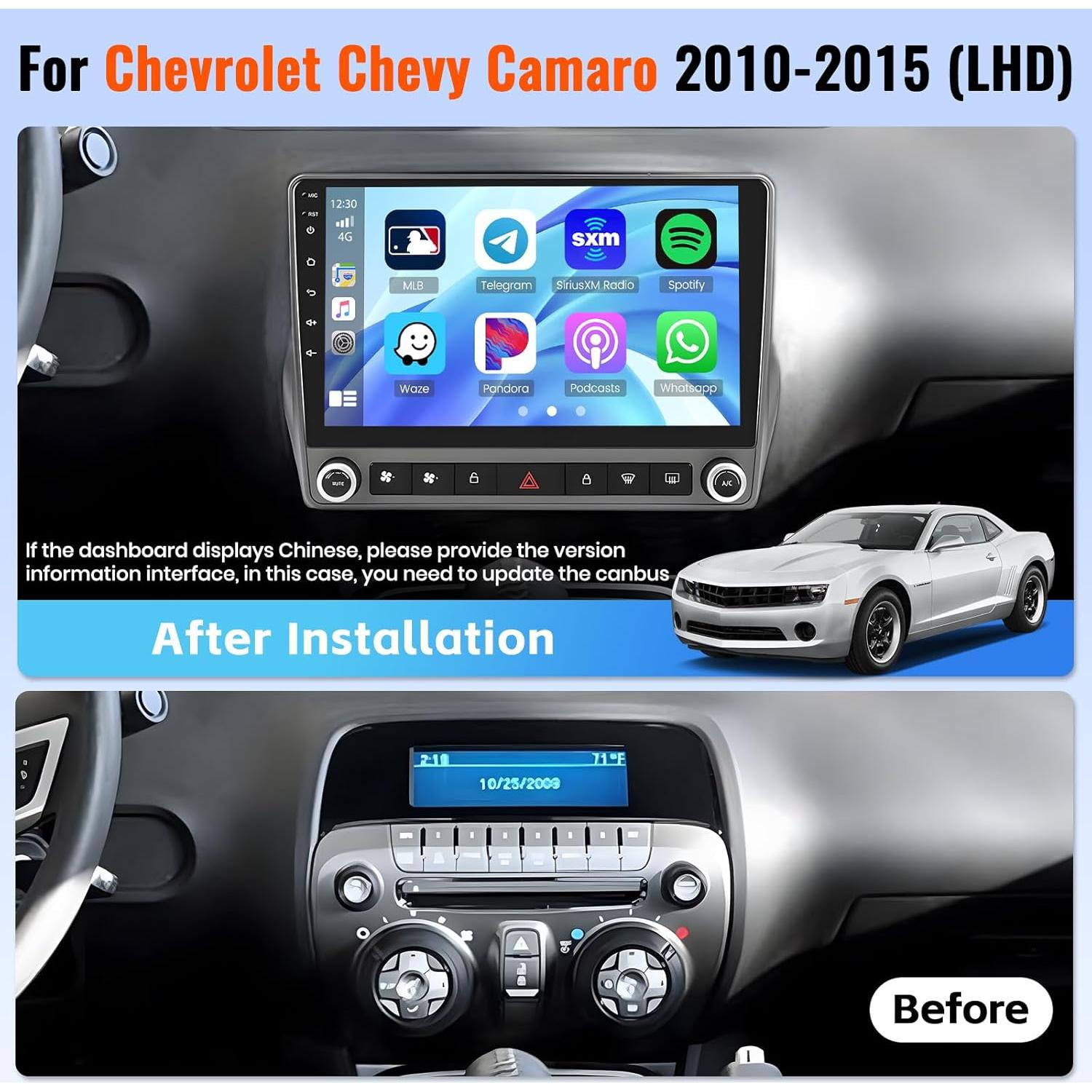 2+64GB Android 15 Car Stereo for Chevrolet Chevy Camaro 2008-2015 (LHD) with Wireless CarPlay Android Auto, 9 Inch Touch Screen Car Radio for Chevy Camaro with GPS WiFi Bluetooth EQ 26UI Backup Camera