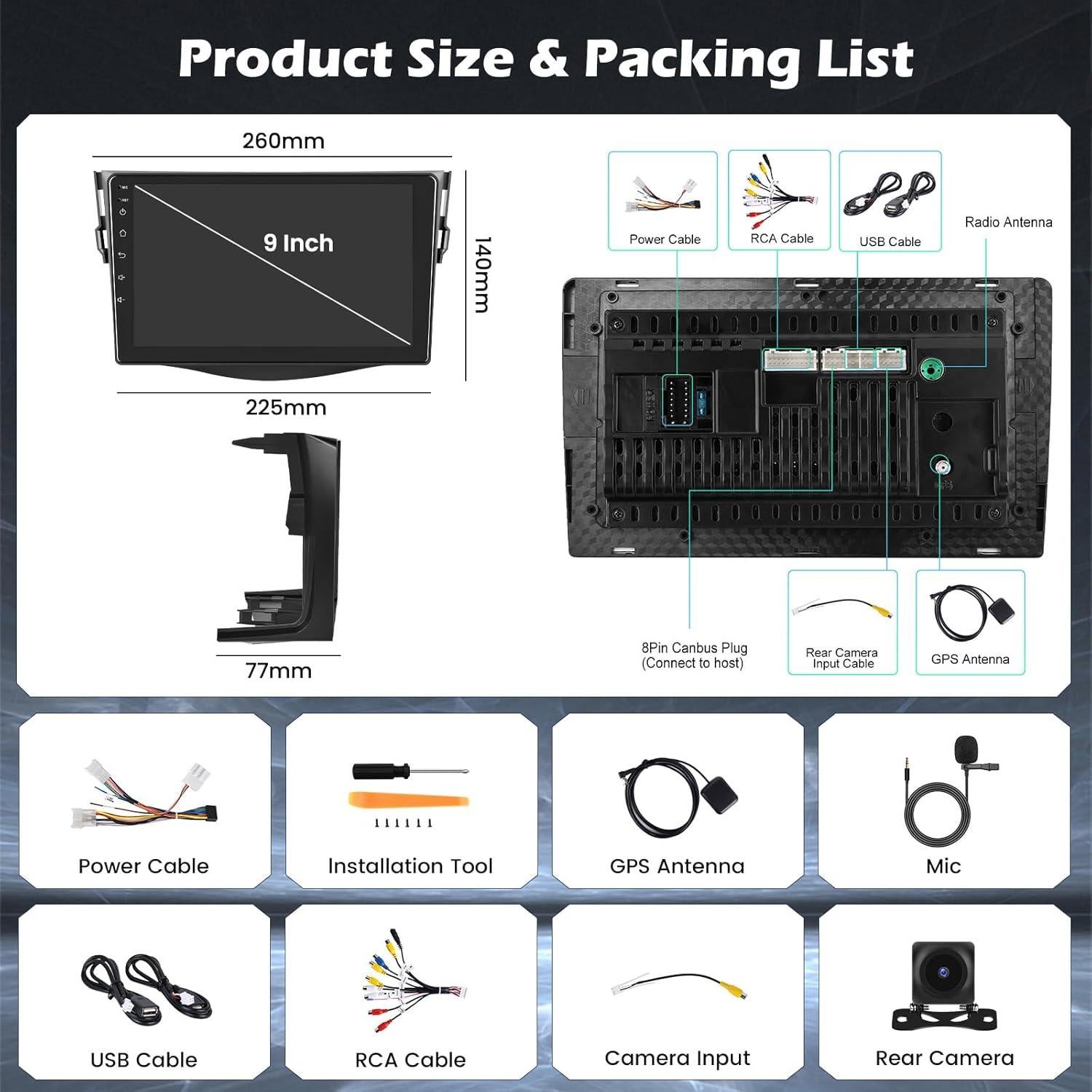 Estéreo de coche Hikity 9'' Android 15 para Toyota RAV4 2007-2011
