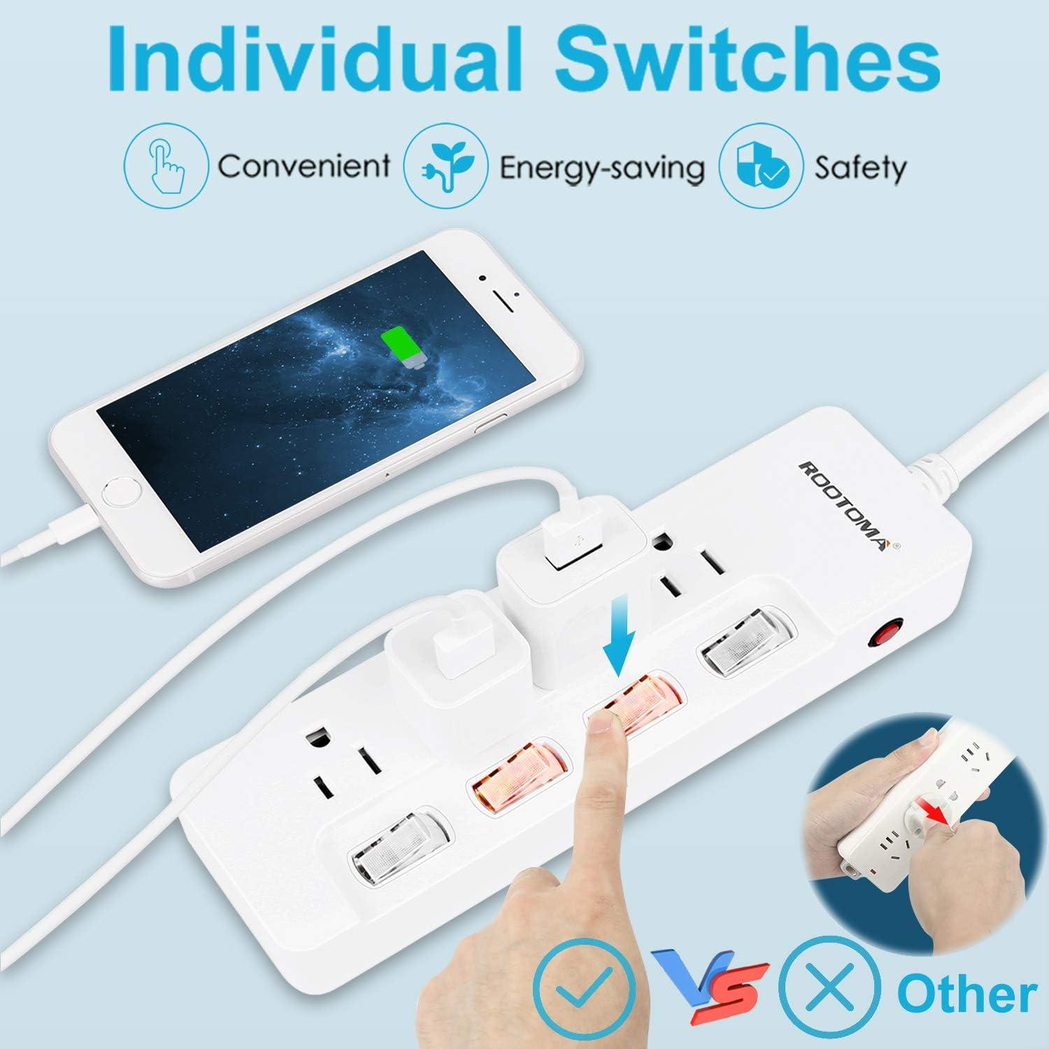 Cable de Extensión ROOTOMA 1.8m 4 Salidas AC con Interruptores