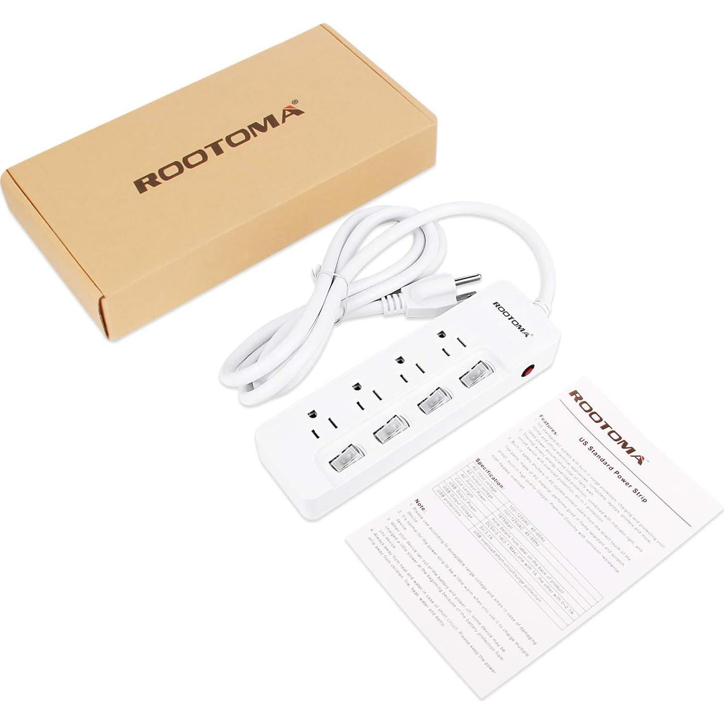 Cable de Extensión ROOTOMA 1.8m 4 Salidas AC con Interruptores