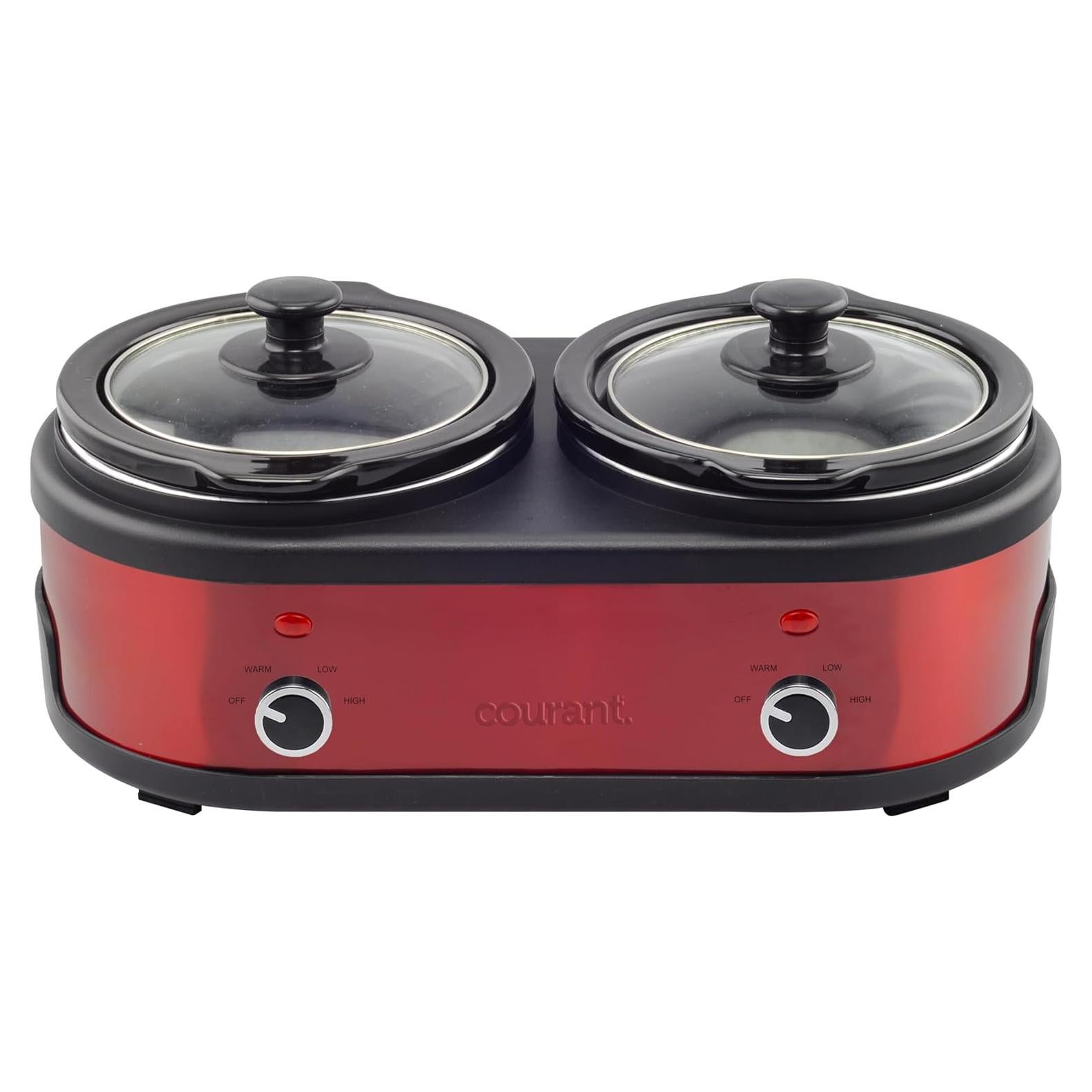 Cocina Lenta Doble Courant 3.2L Acero Inoxidable Rojo