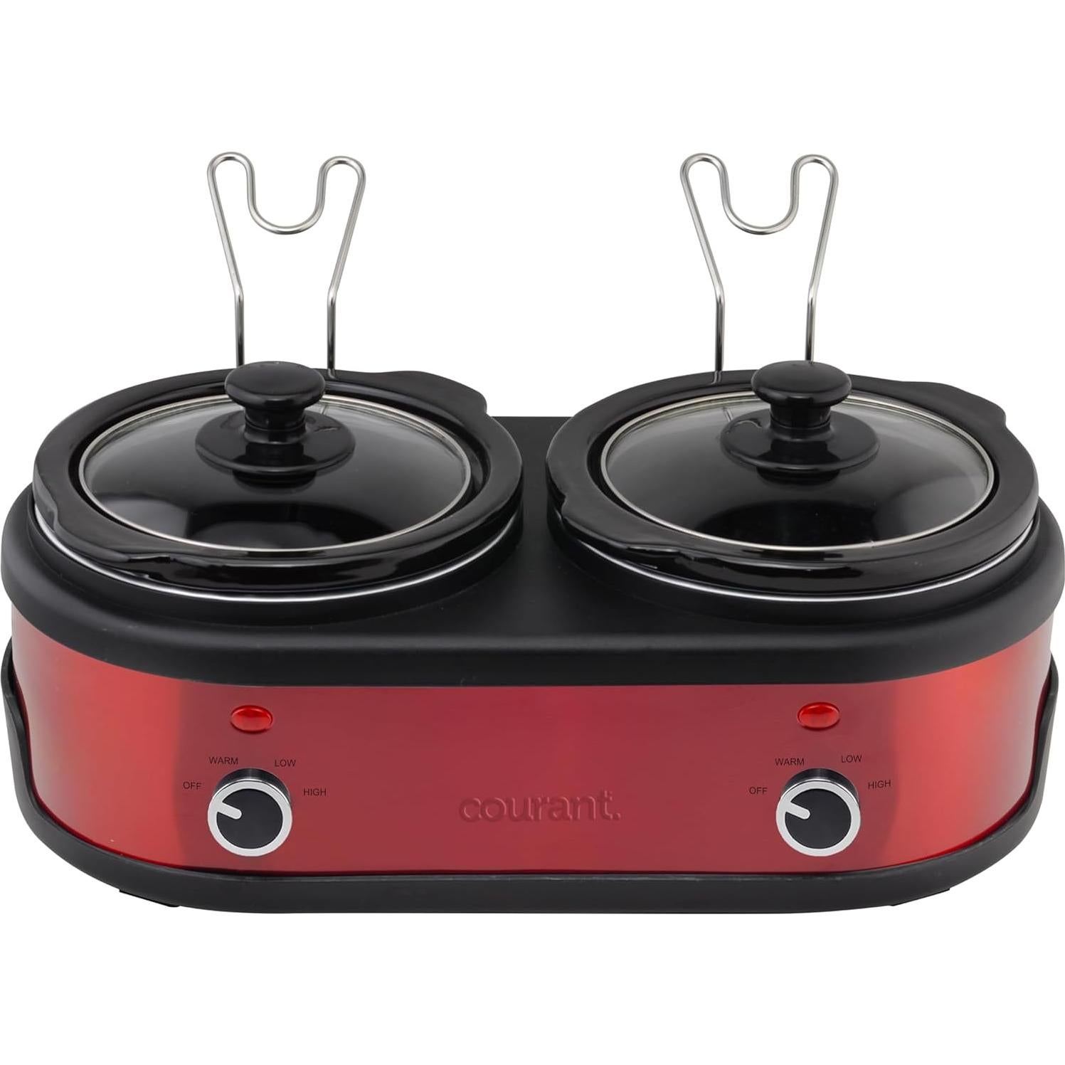Cocina Lenta Doble Courant 3.2L Acero Inoxidable Rojo