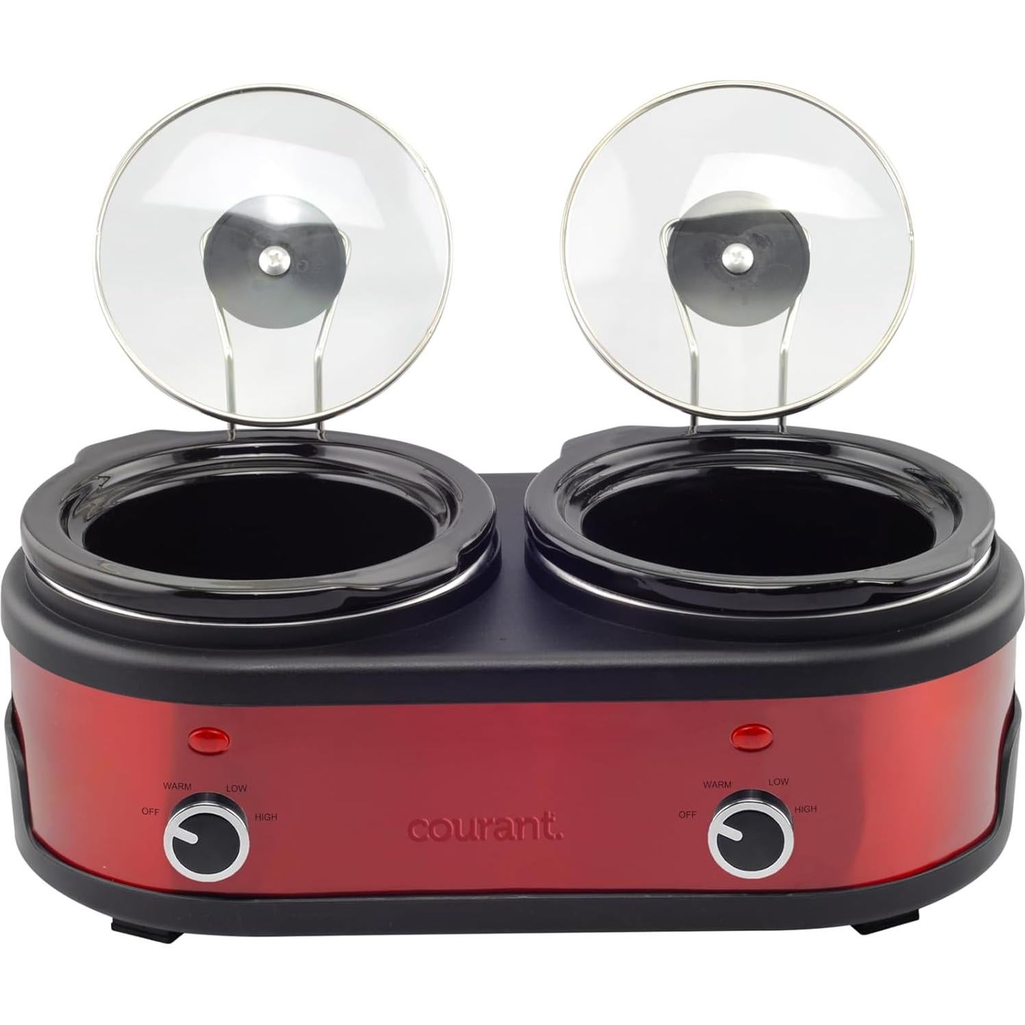 Cocina Lenta Doble Courant 3.2L Acero Inoxidable Rojo