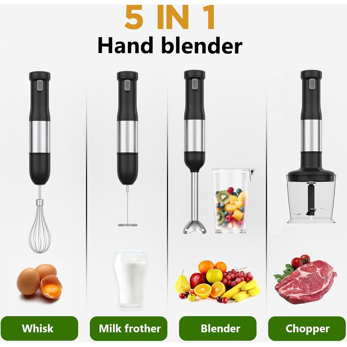 Batidora de Inmersión Inalámbrica Whuto 5 en 1 700ml Negra