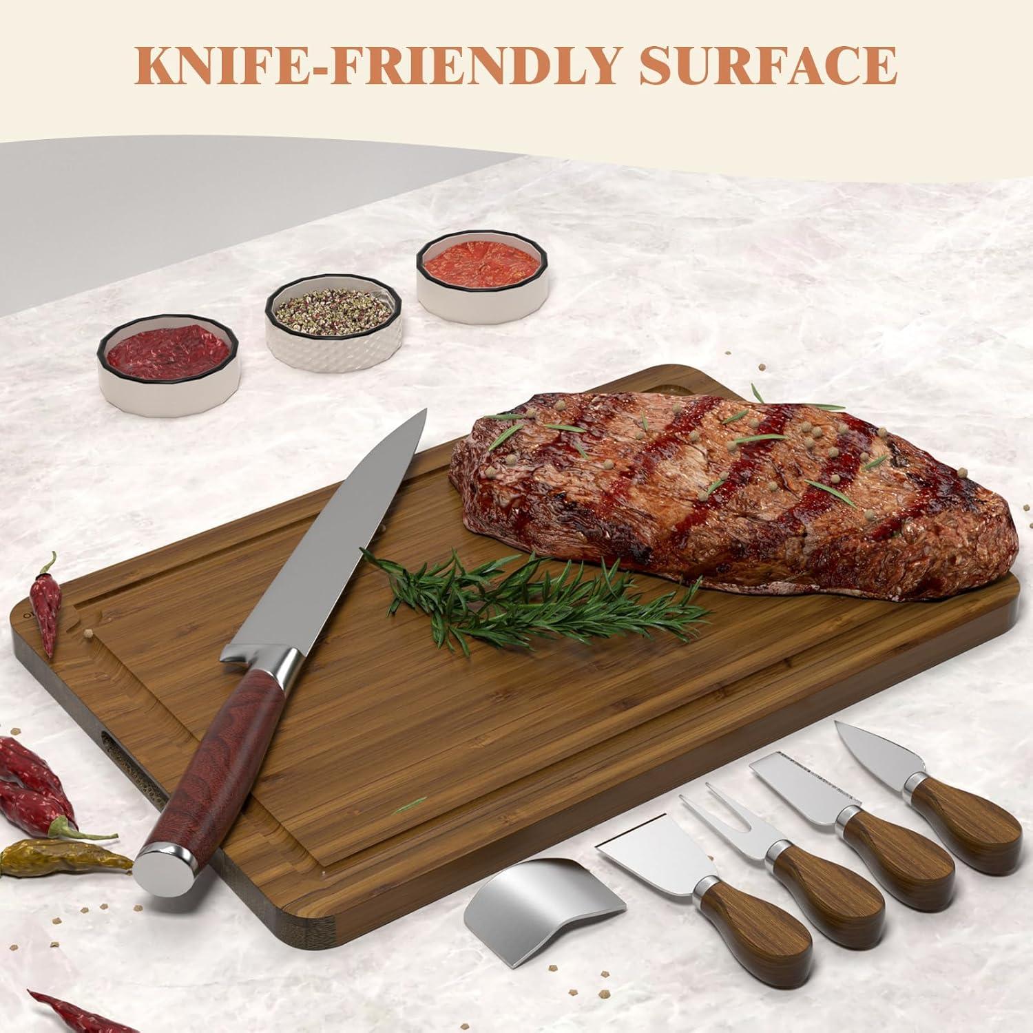 Juego de Tablas de Cortar de Bambú KEGDAN - 3 Piezas con Cuchillos