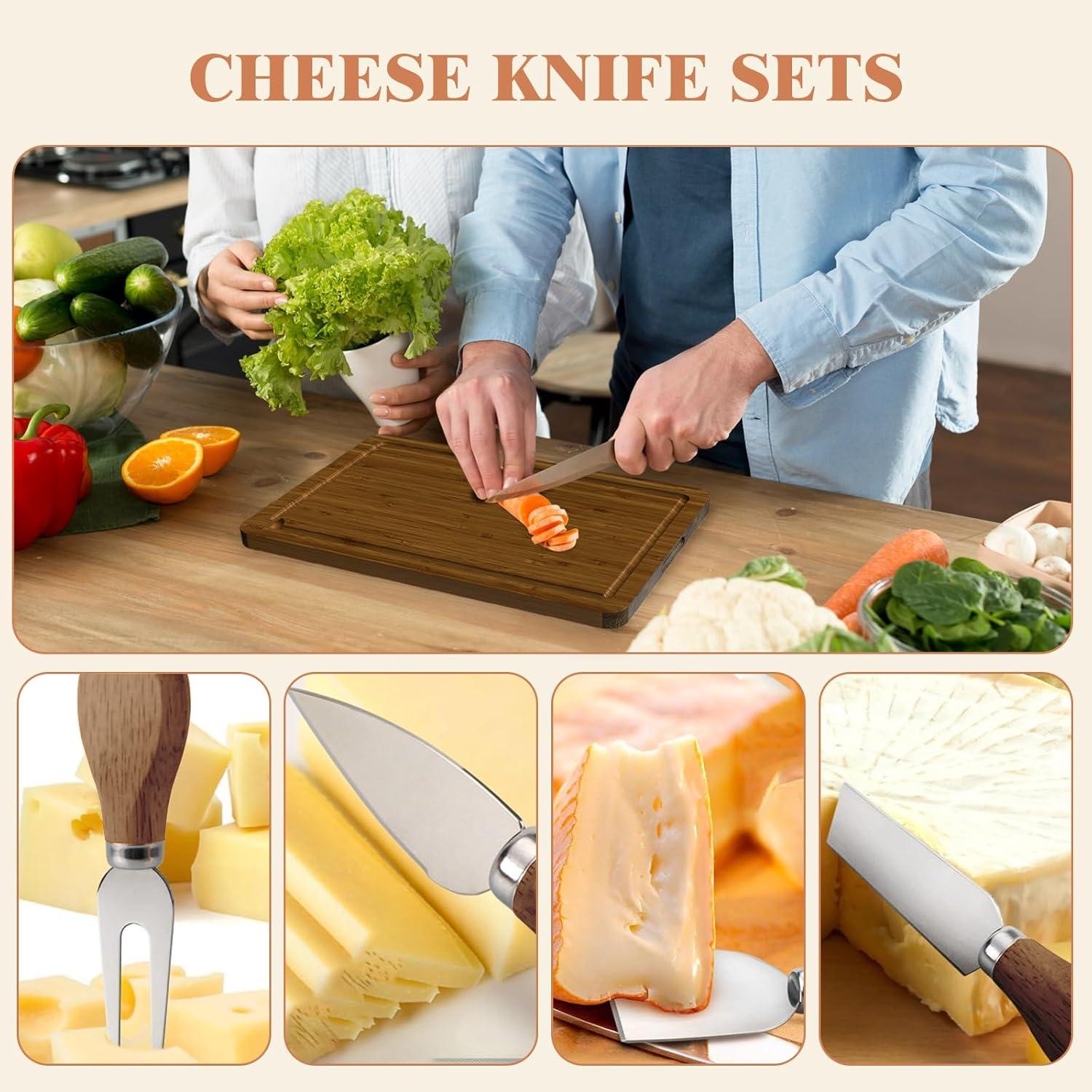 Juego de Tablas de Cortar de Bambú KEGDAN - 3 Piezas con Cuchillos