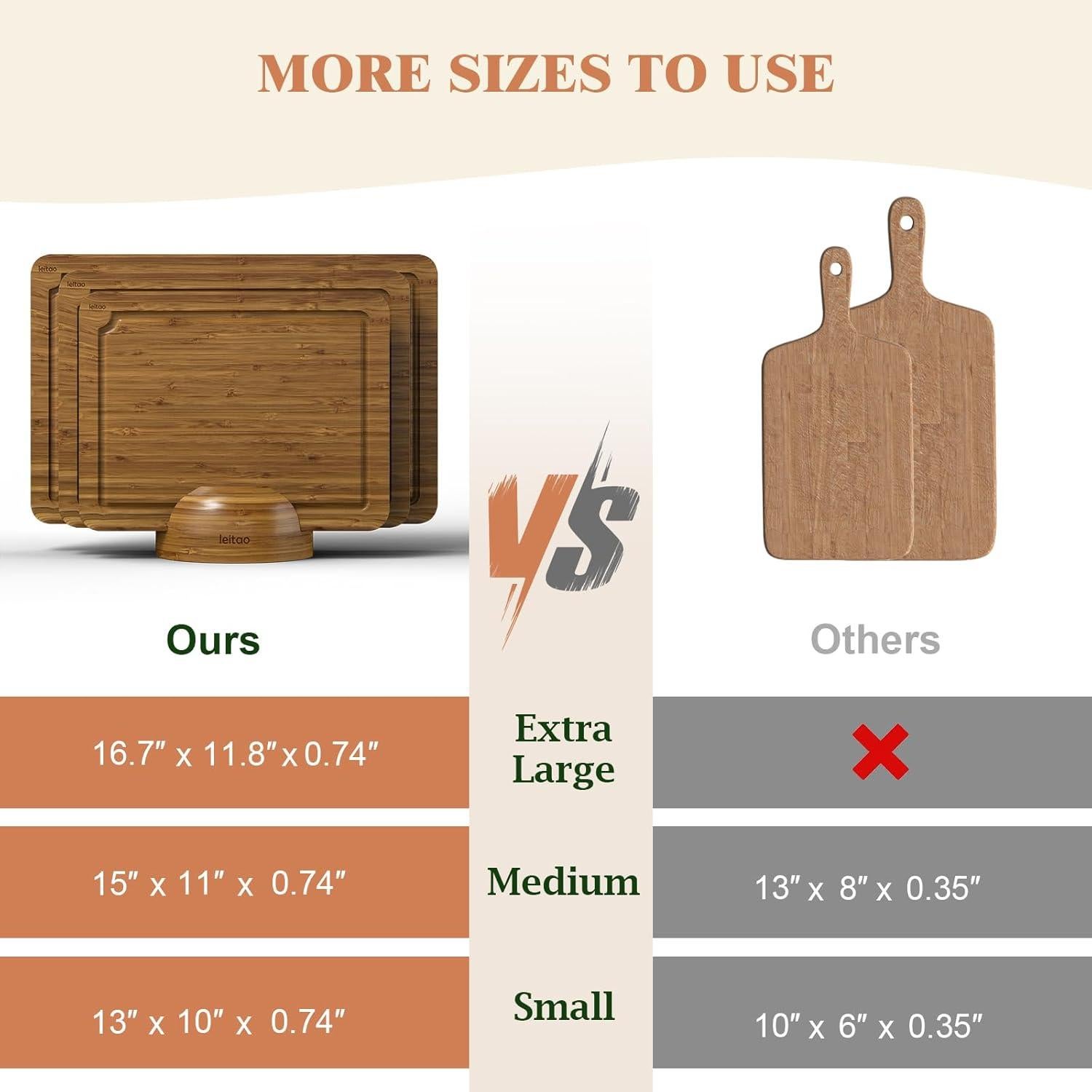 Juego de Tablas de Cortar de Bambú KEGDAN - 3 Piezas con Cuchillos