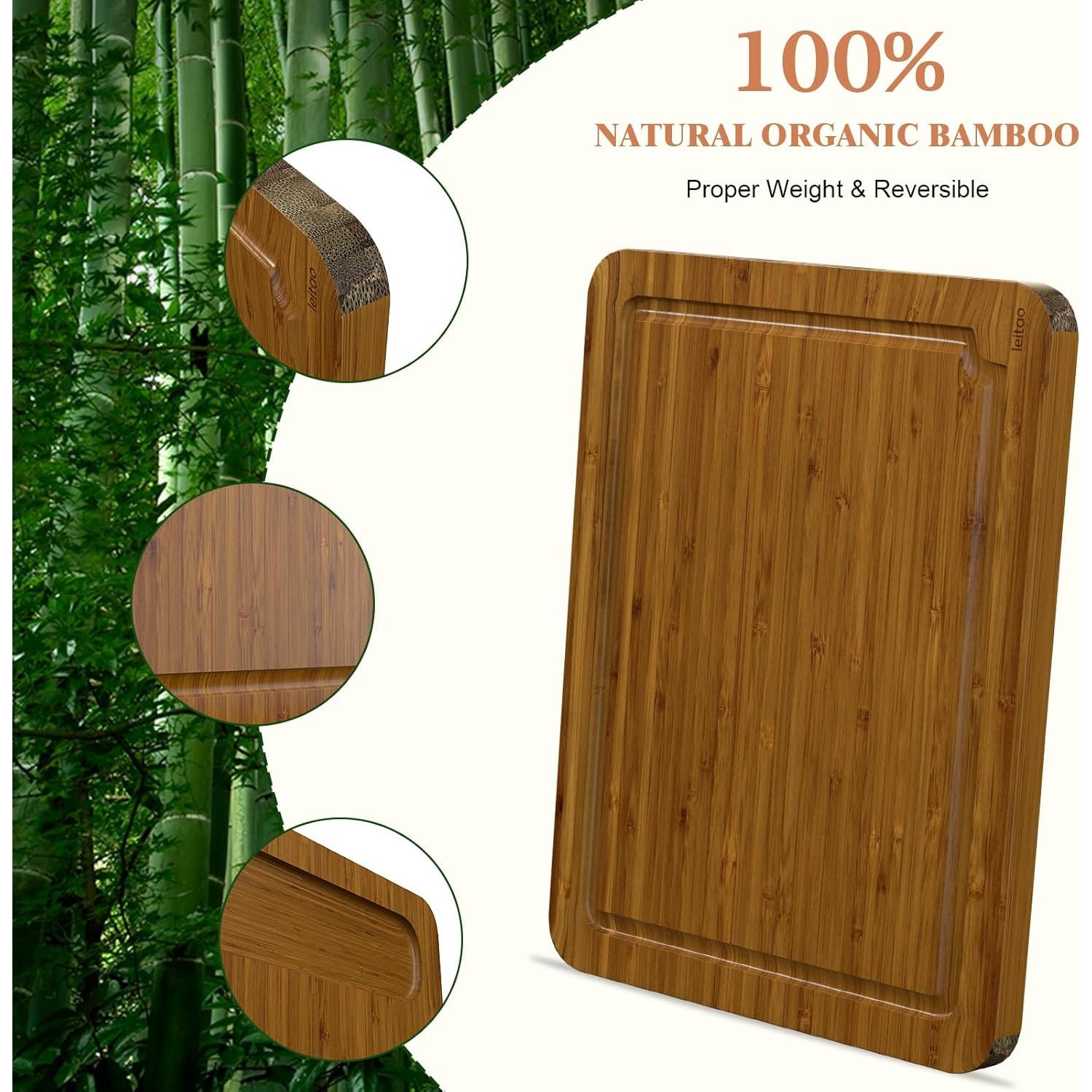 Juego de Tablas de Cortar de Bambú KEGDAN - 3 Piezas con Cuchillos