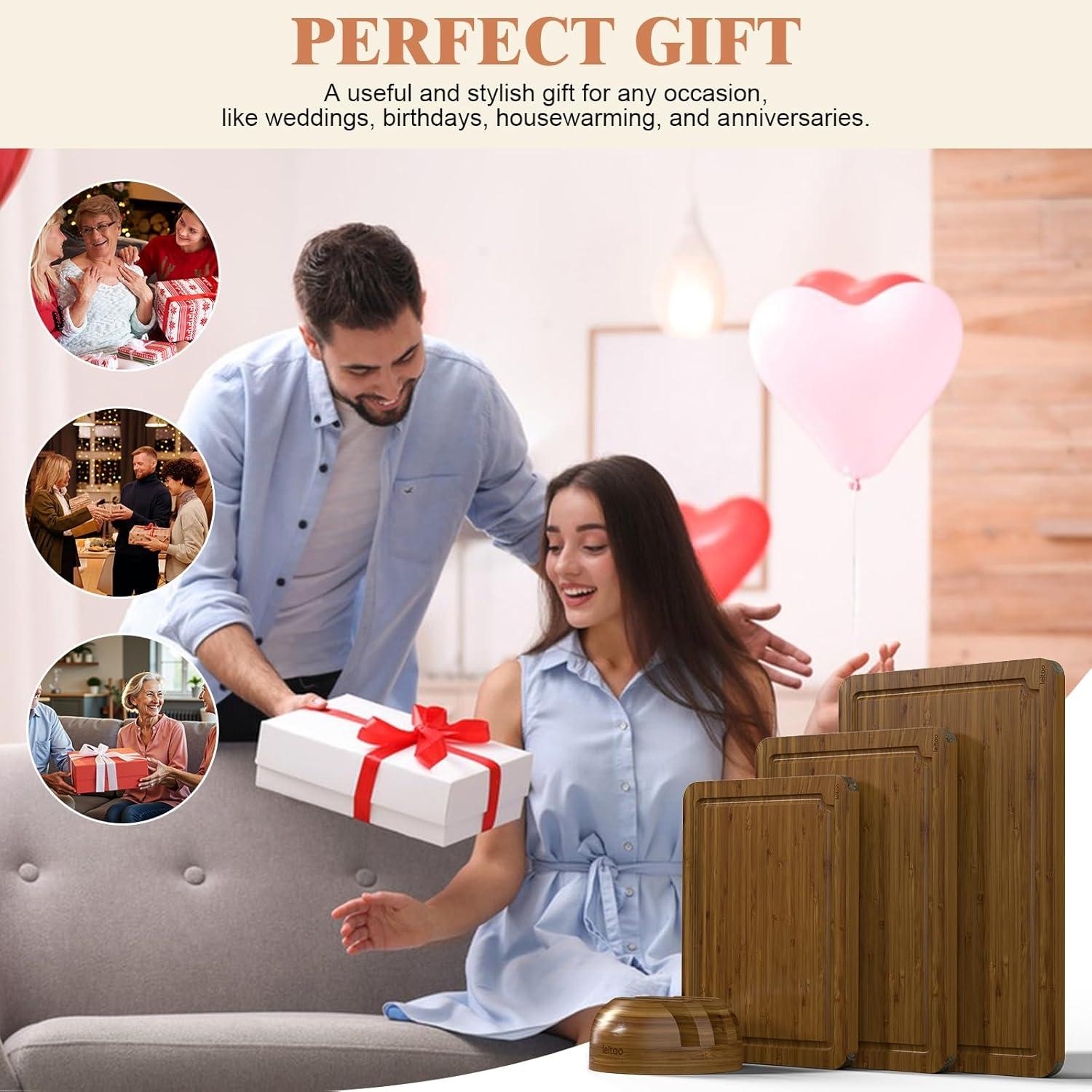 Juego de Tablas de Cortar de Bambú KEGDAN - 3 Piezas con Cuchillos