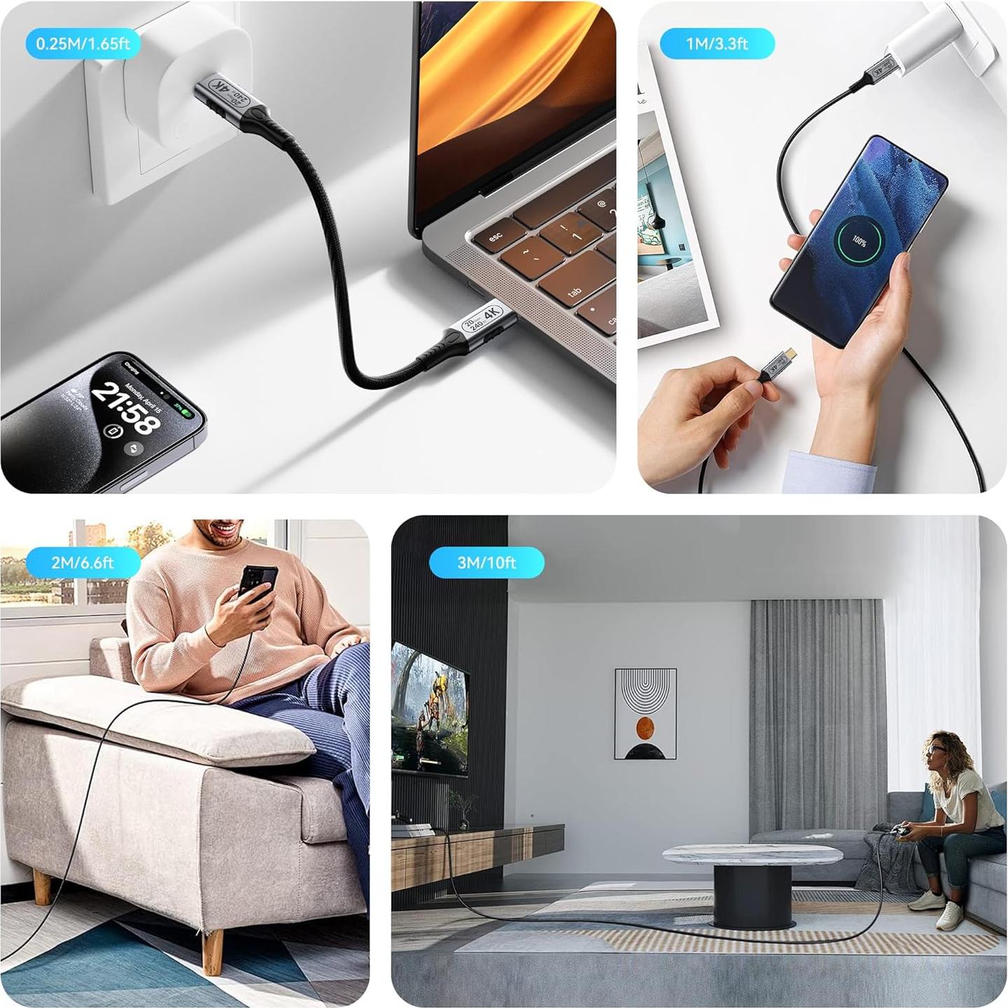 Cable USB-C a USB-C 0.24m BAWIOFIAU 20Gbps 4K 240W PD