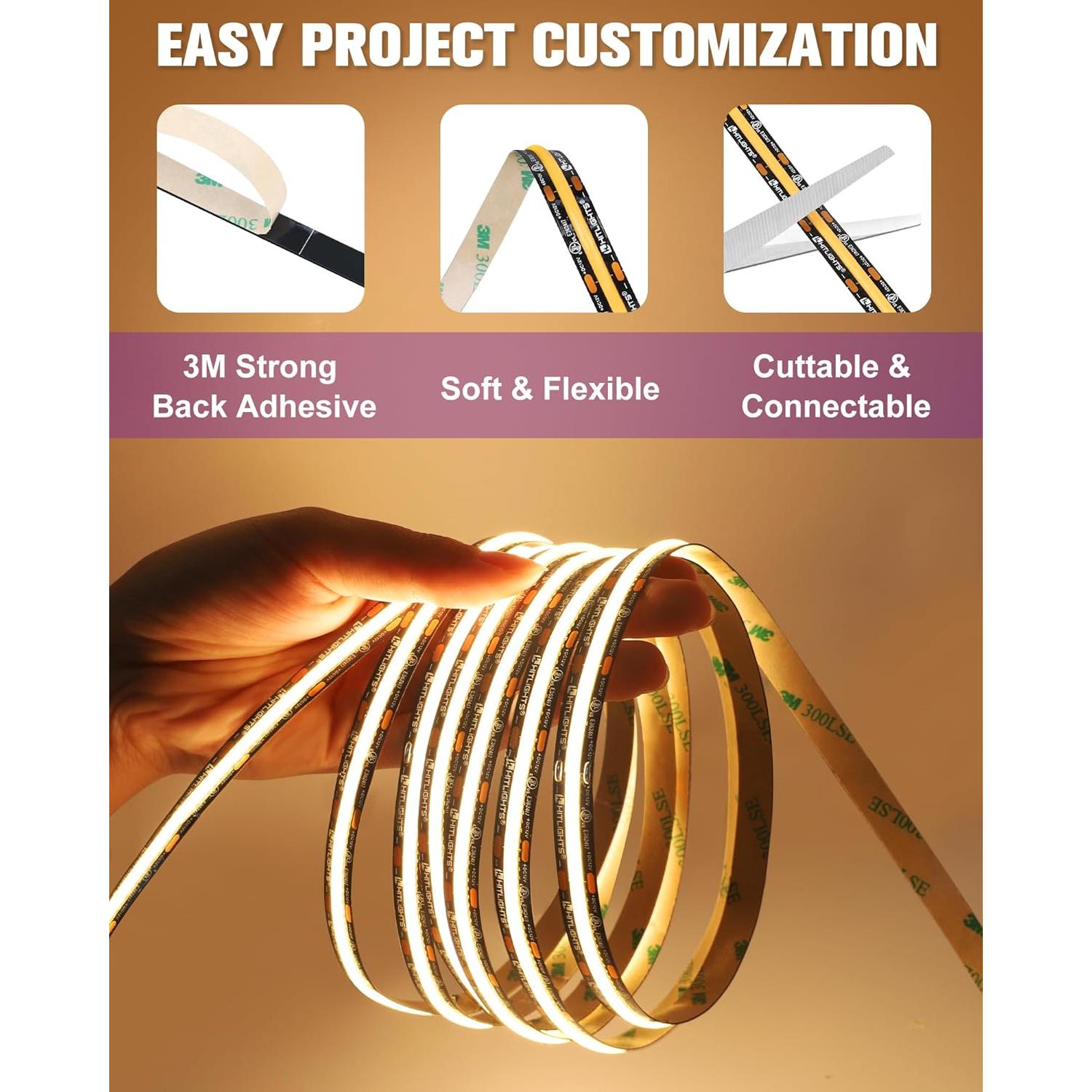 Tira LED COB 12V HitLights 5m Blanco Cálido 3000K 2400 LEDs