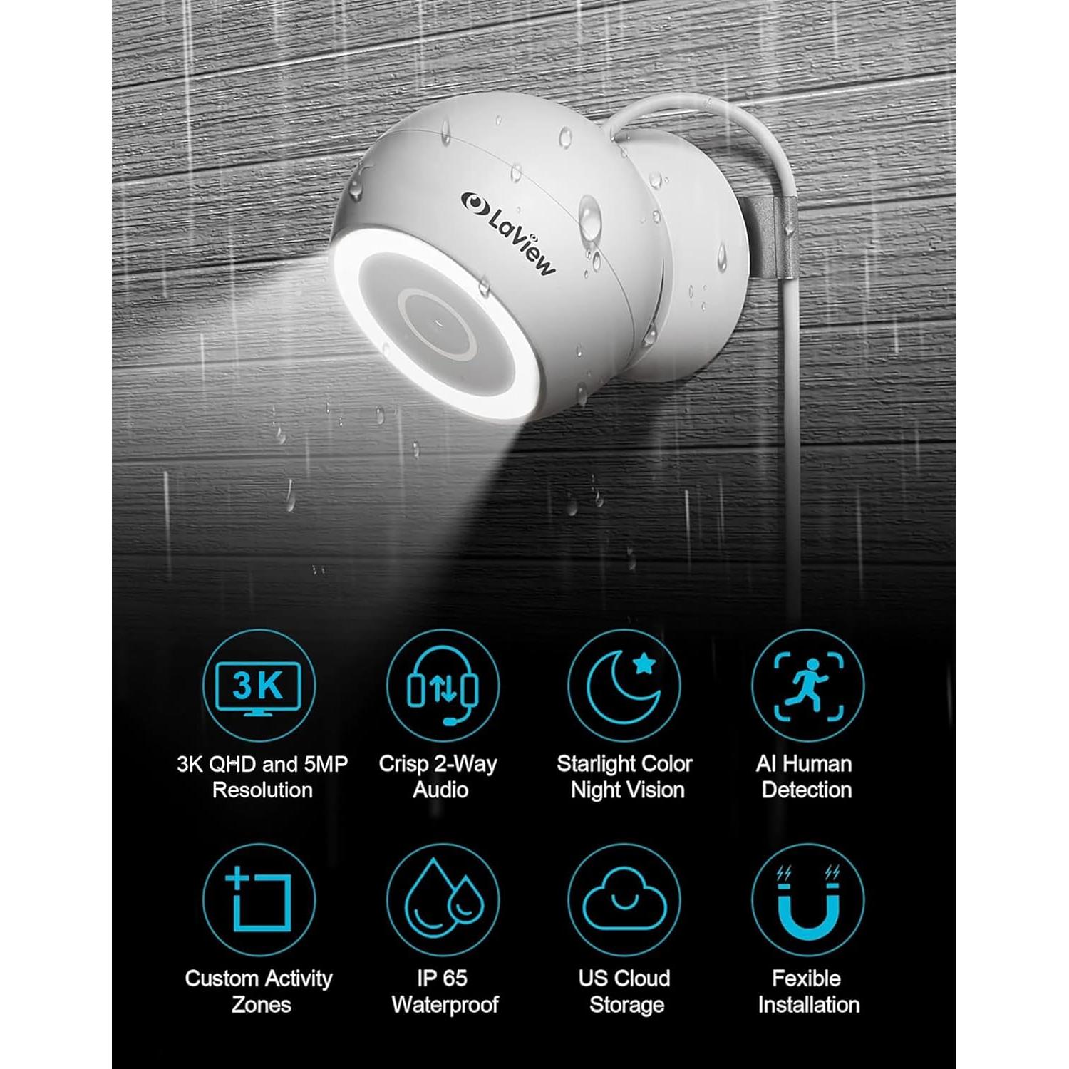 Cámara de Seguridad LaView 5MP 3K IP65 con Visión Nocturna