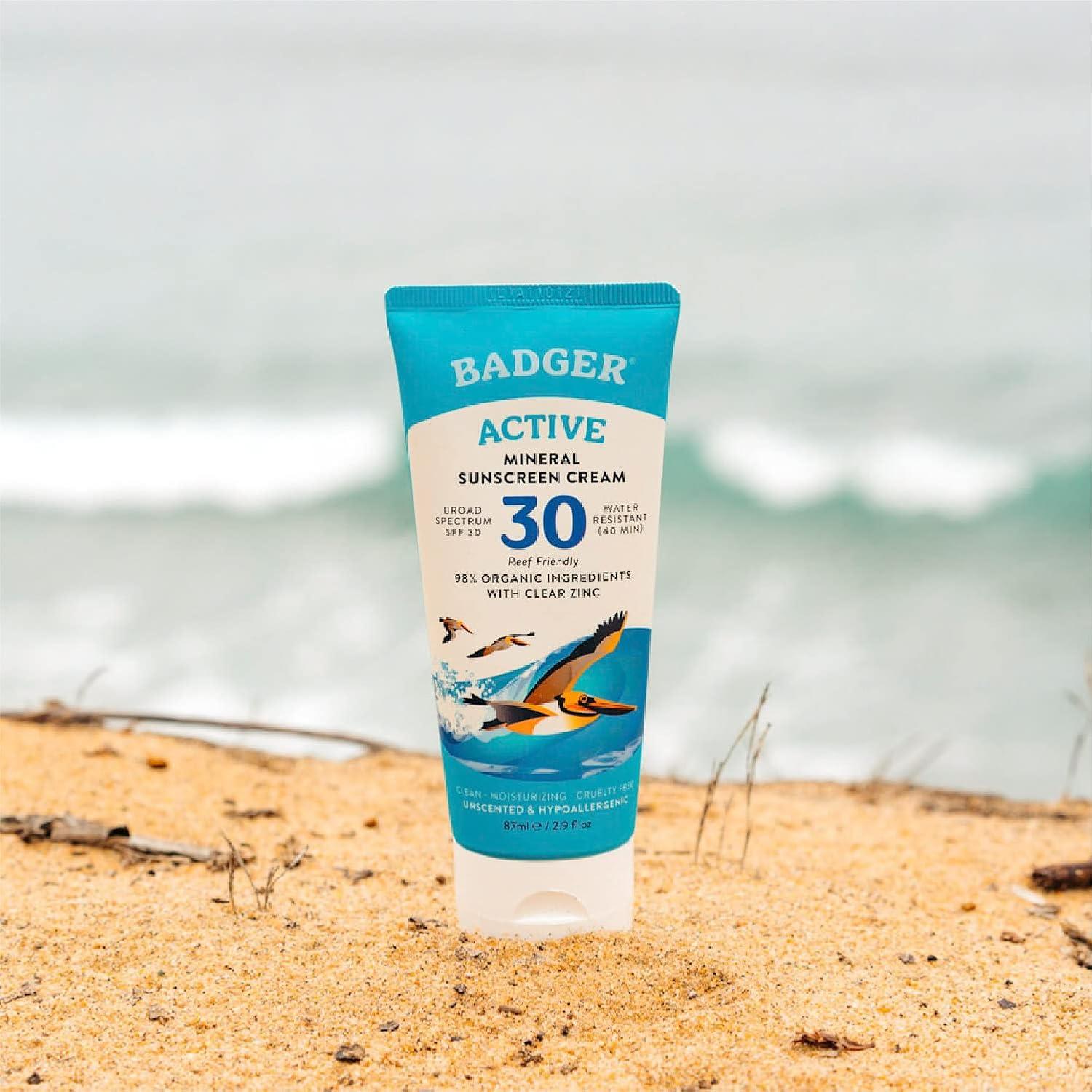 Crema Solar Mineral Badger SPF 30, 85.5 ml, Orgánica y Resistente al Agua