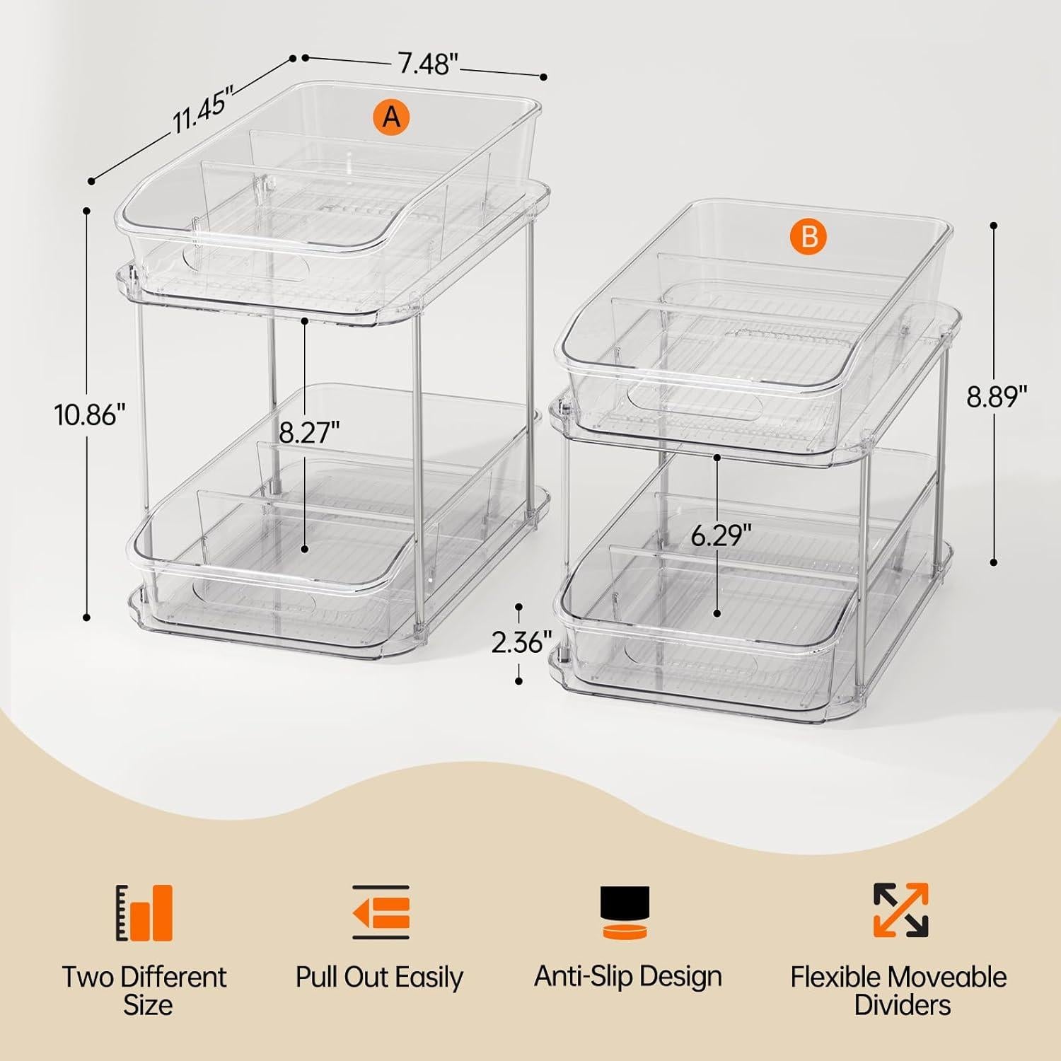 Organizadores de Almacenamiento LAMU 2 Niveles Transparentes 2 Pzas