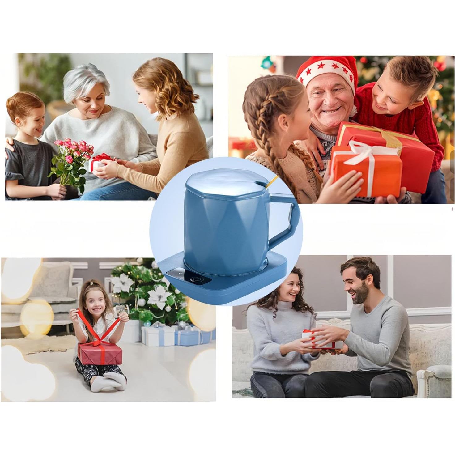 Calentador de Tazas de Café XYJ con Taza y Cuchara Azul
