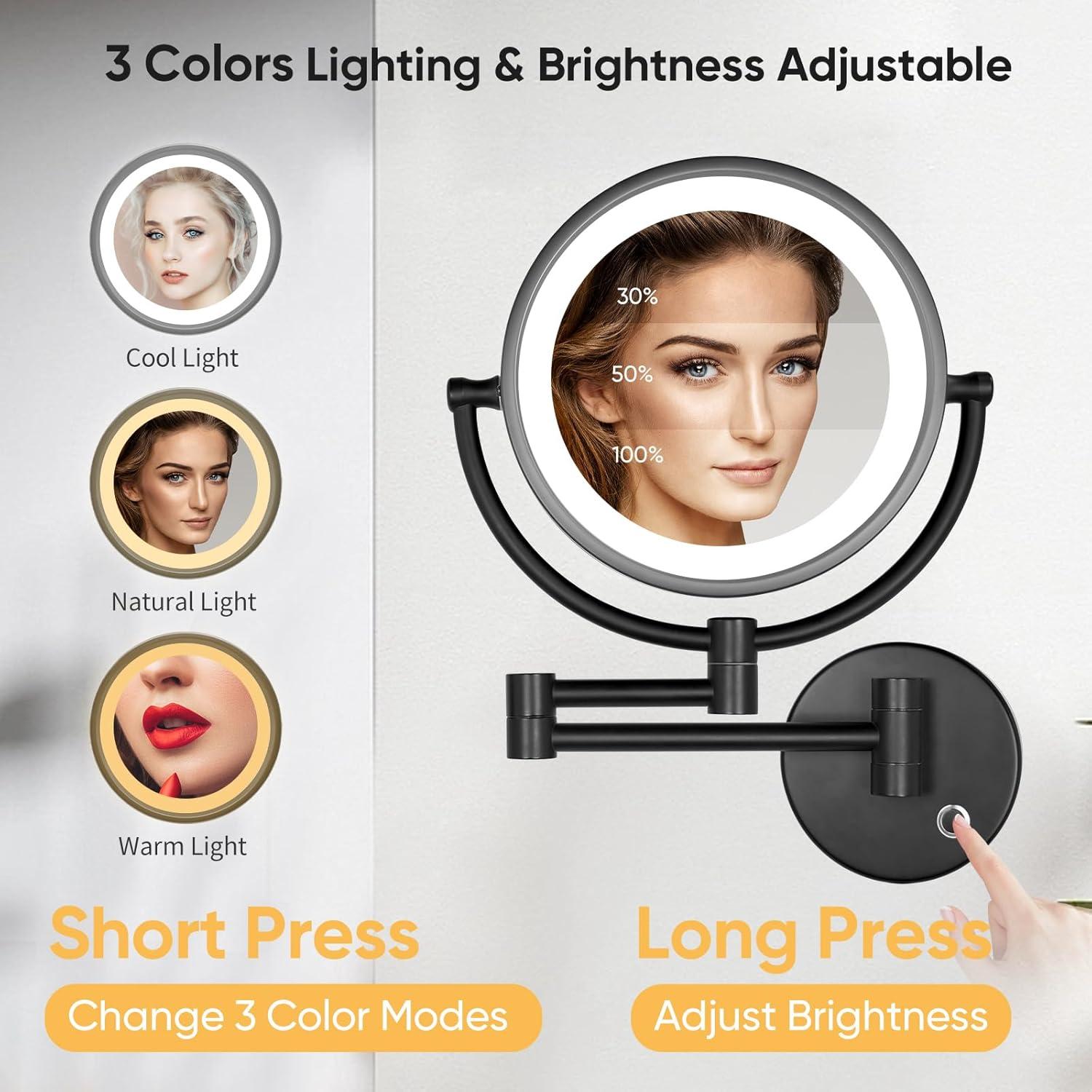 Espejo de Maquillaje GURUN Montado en Pared con Luces LED 10x