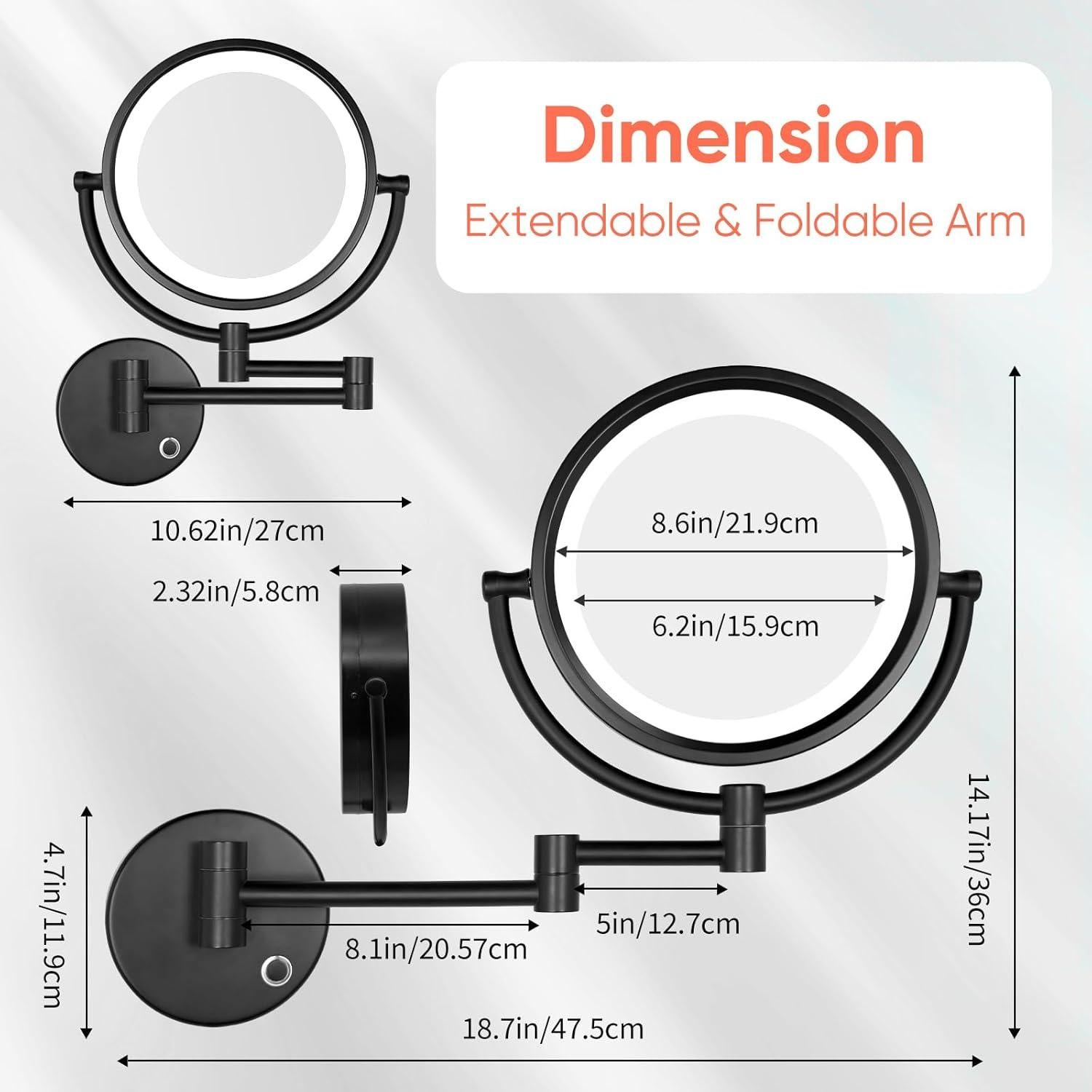 Espejo de Maquillaje GURUN Montado en Pared con Luces LED 10x