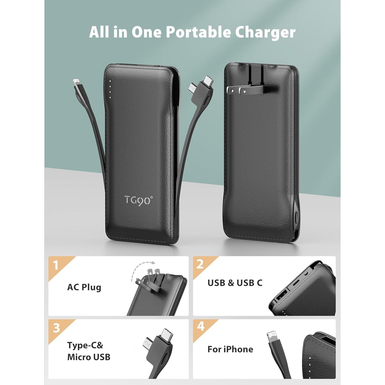 Banco de Energía TG90° 10000mAh con Enchufe AC Plegable