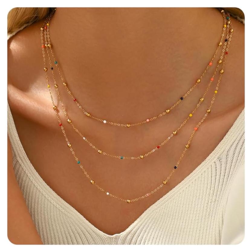 Collar de Cuentas Coloridas 3 Capas NONAMOIS Oro 18K