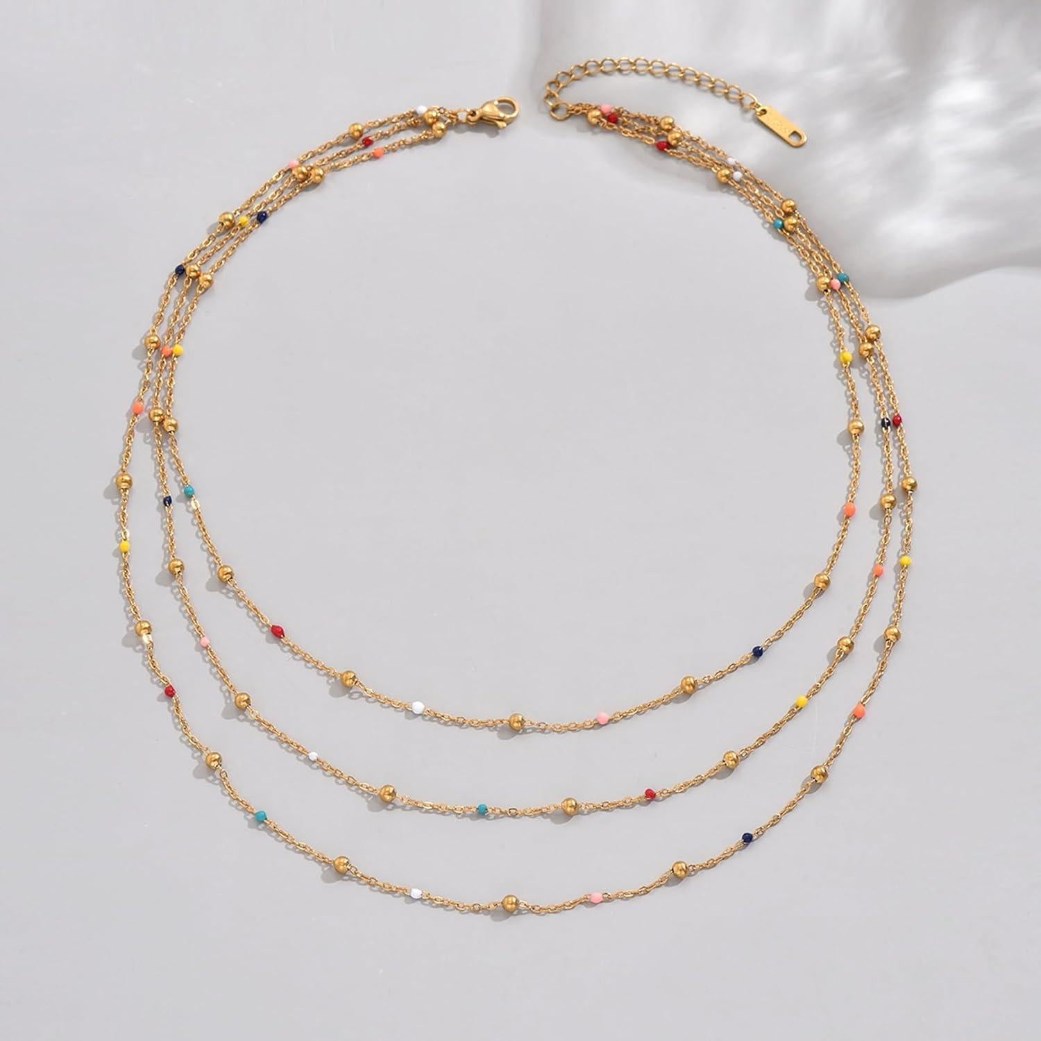 Collar de Cuentas Coloridas 3 Capas NONAMOIS Oro 18K