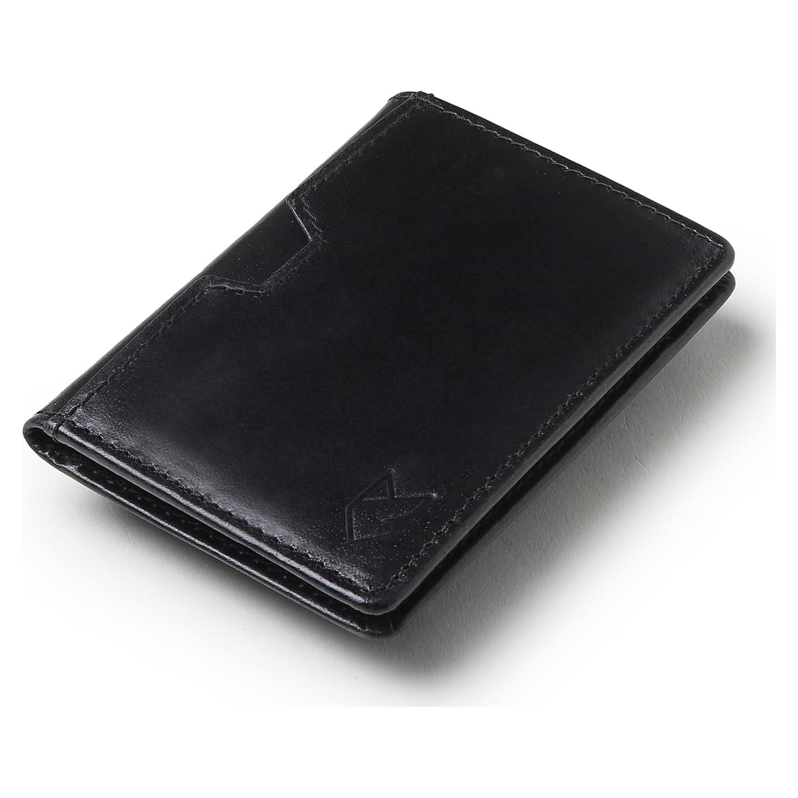 Billetera de cuero FOXHACKLE bifold delgada RFID negra