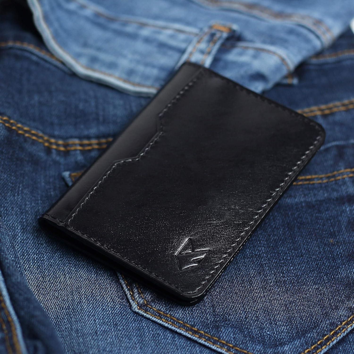 Billetera de cuero FOXHACKLE bifold delgada RFID negra