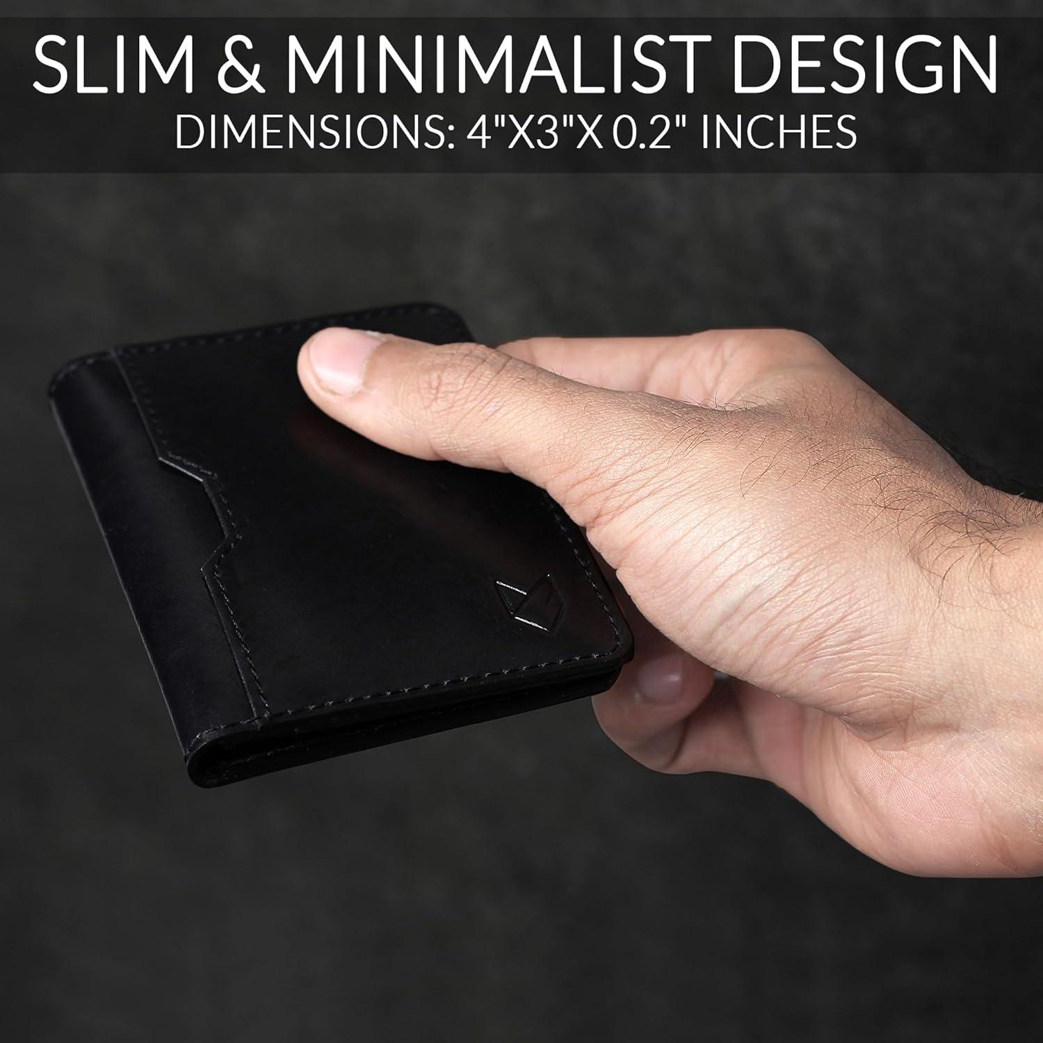 Billetera de cuero FOXHACKLE bifold delgada RFID negra