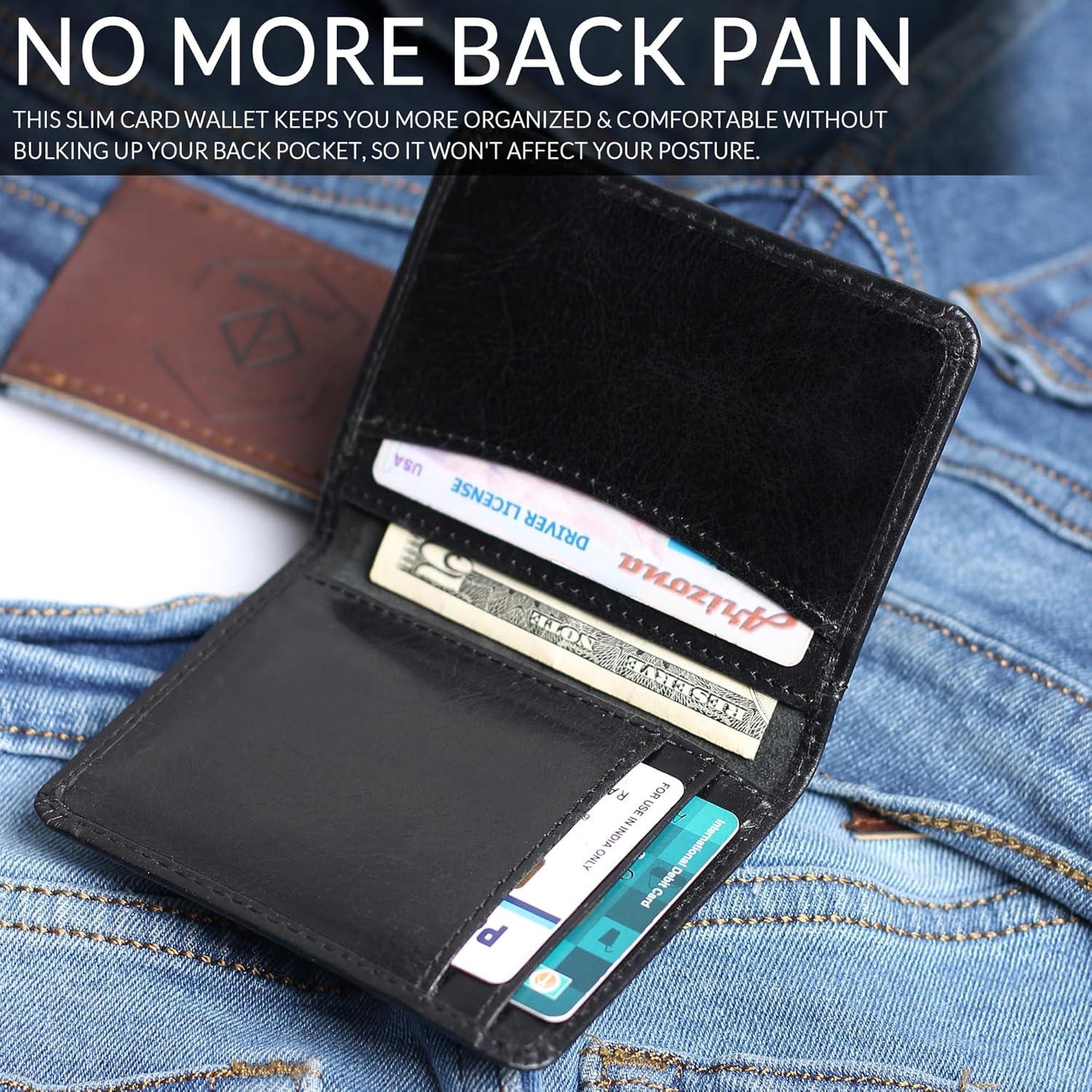 Billetera de cuero FOXHACKLE bifold delgada RFID negra