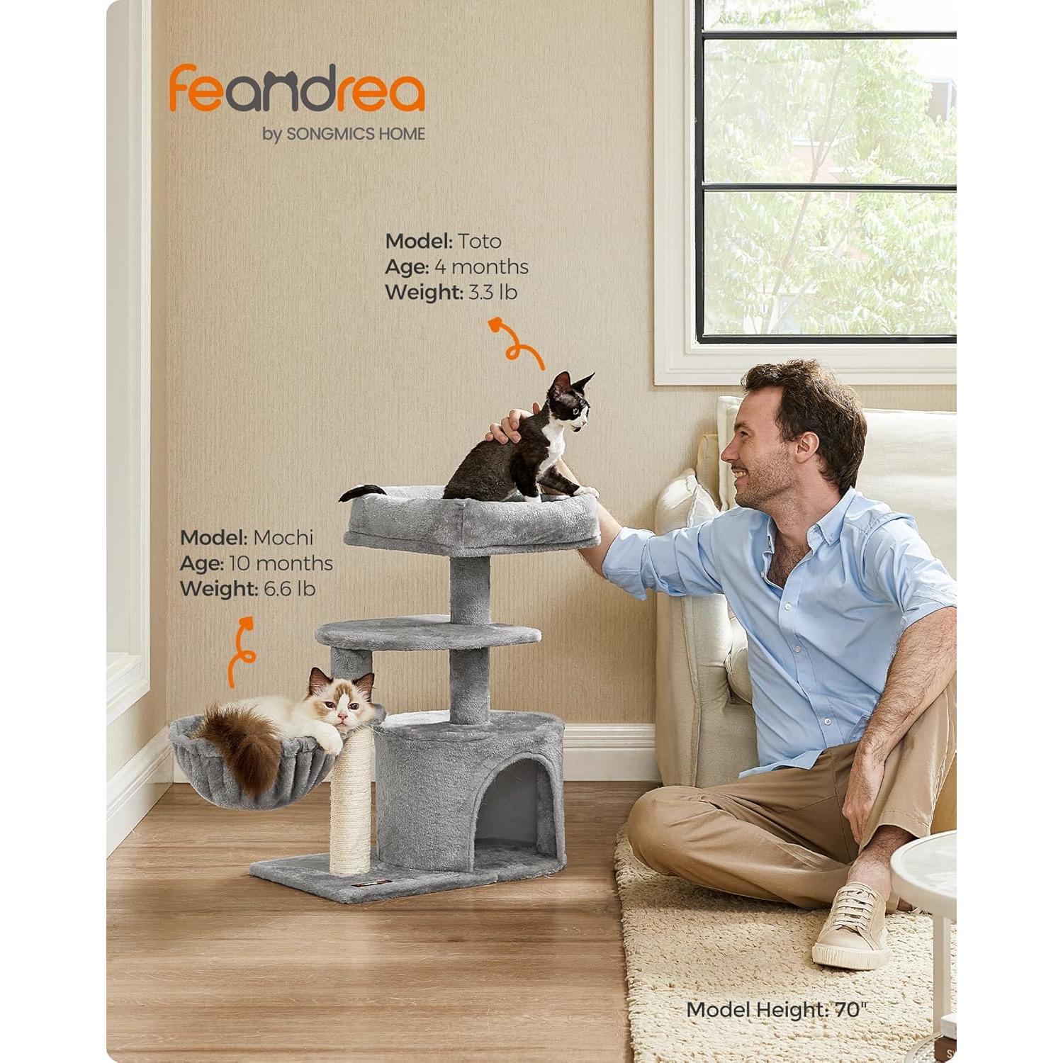 Árbol para Gatos Feandrea UPCT59W, Gris Claro, 53x33x68 cm