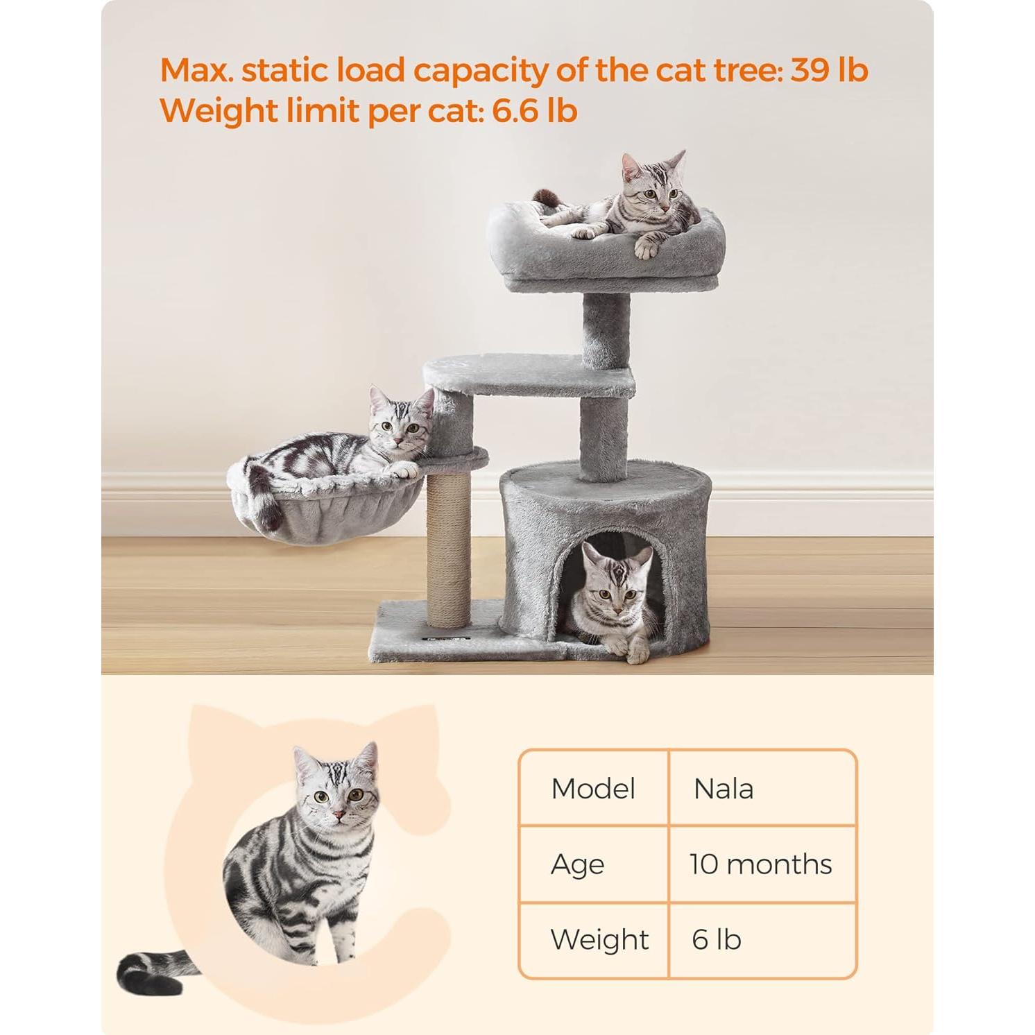 Árbol para Gatos Feandrea UPCT59W, Gris Claro, 53x33x68 cm