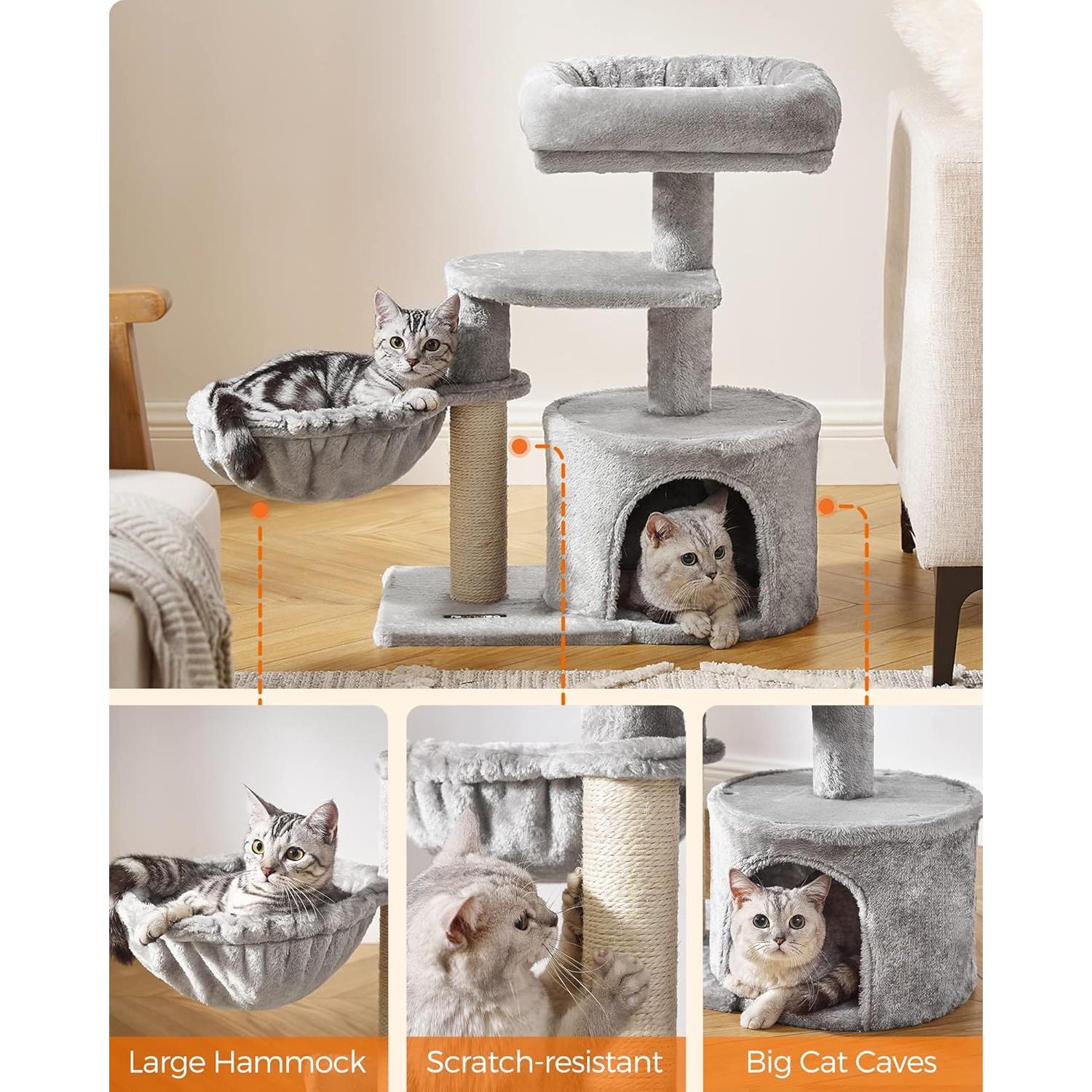 Árbol para Gatos Feandrea UPCT59W, Gris Claro, 53x33x68 cm