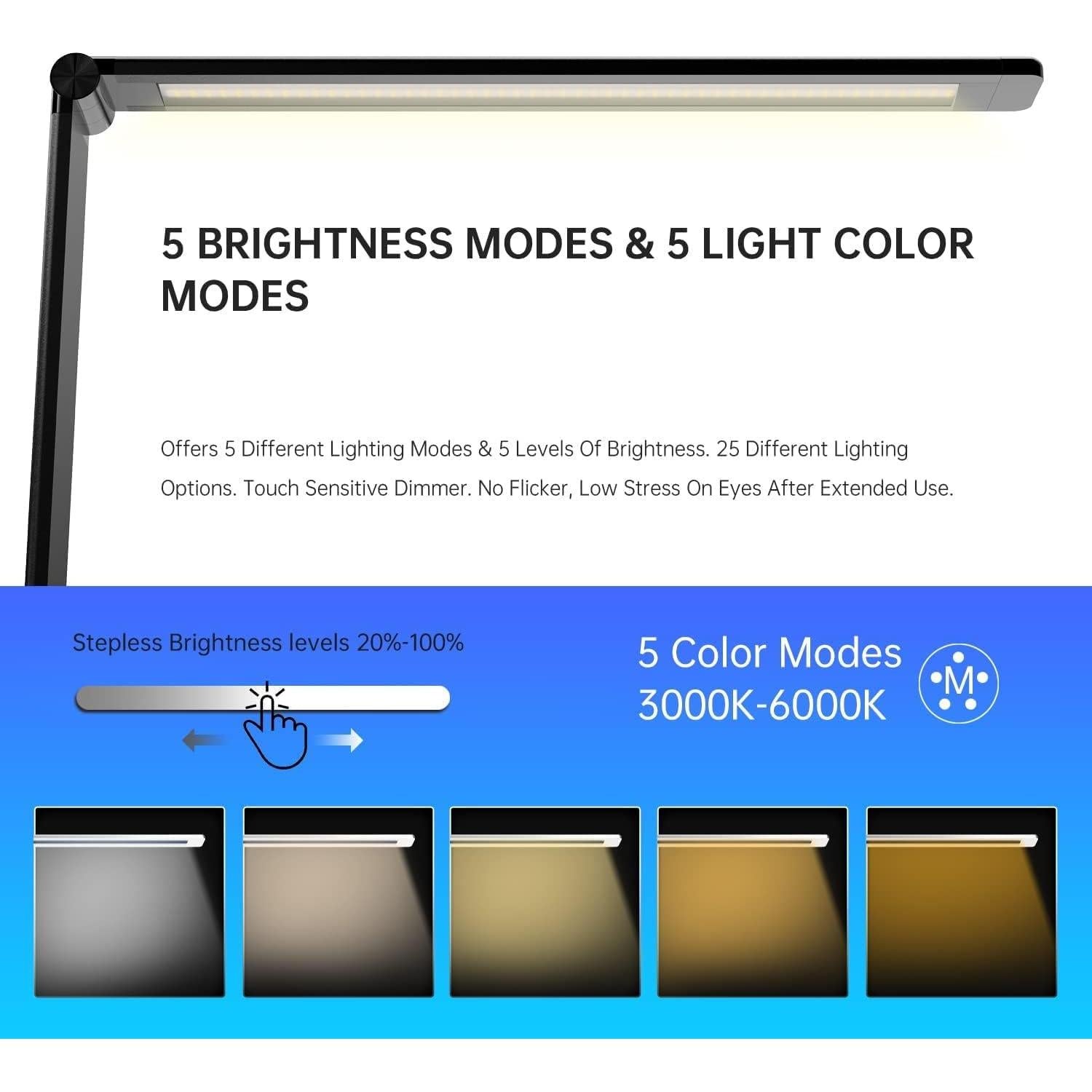 Lámpara de Escritorio LED Ambertronix AT-286-B con Carga USB