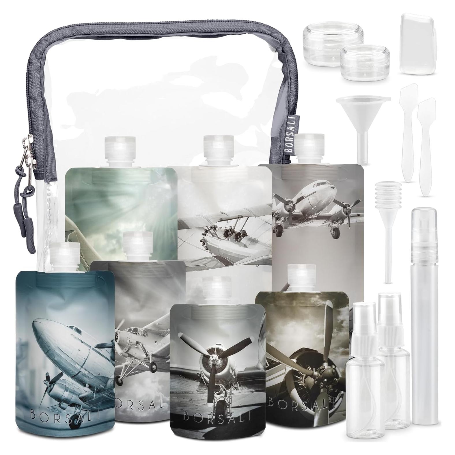 Botellas de Viaje BORSALI 3oz (89ml) Set 18 Piezas TSA