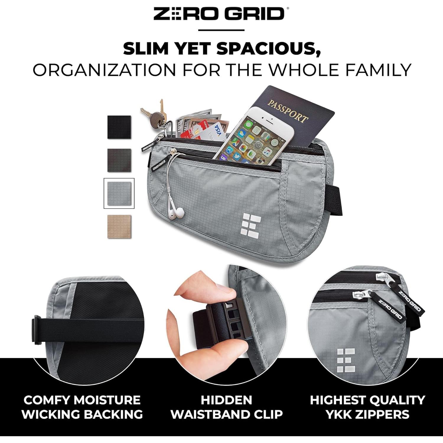 Cinturón de Dinero Zero Grid Gris Ceniza con Bloqueo RFID