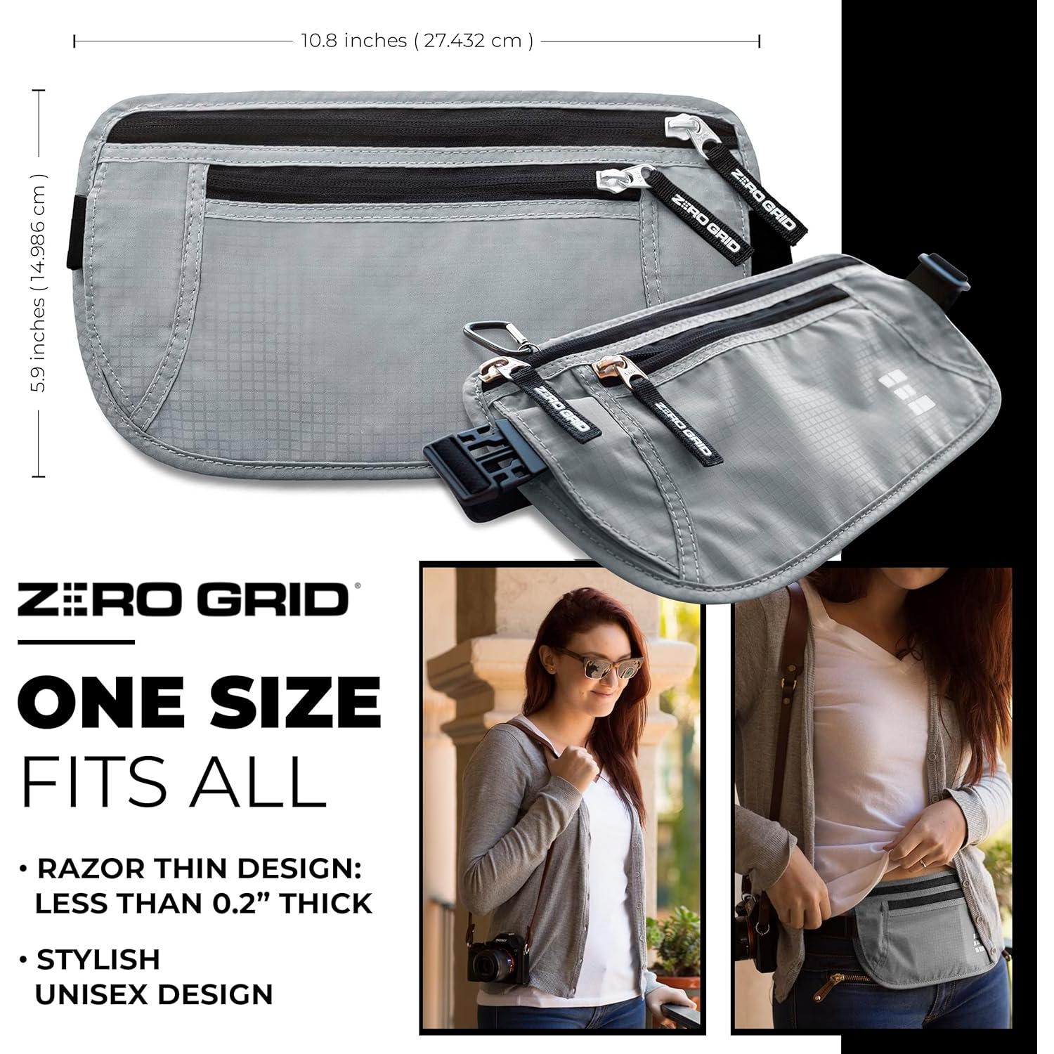 Cinturón de Dinero Zero Grid Gris Ceniza con Bloqueo RFID