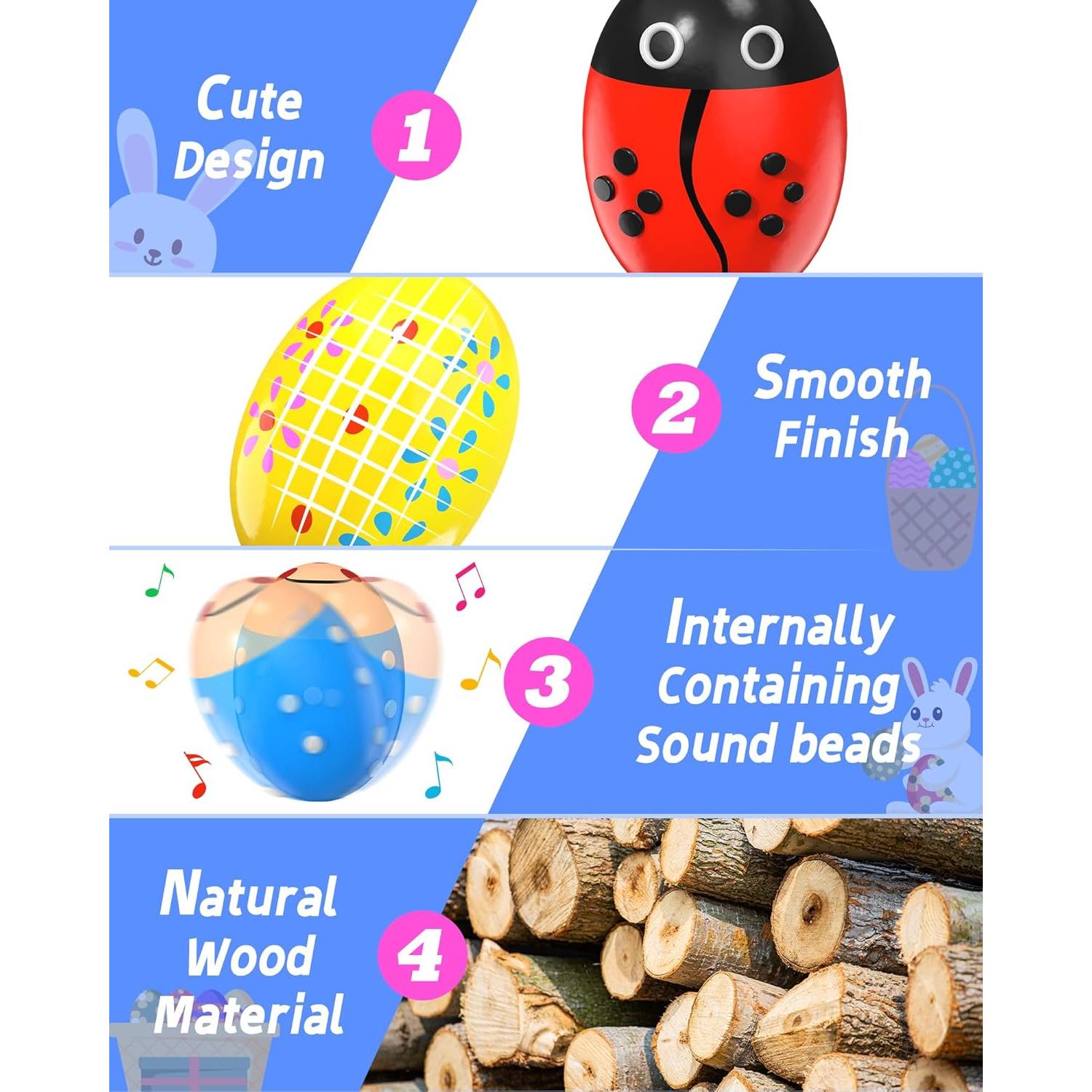 Paquete de 6 Shakers Musicales de Madera Yetonamr 7.6x5.1cm