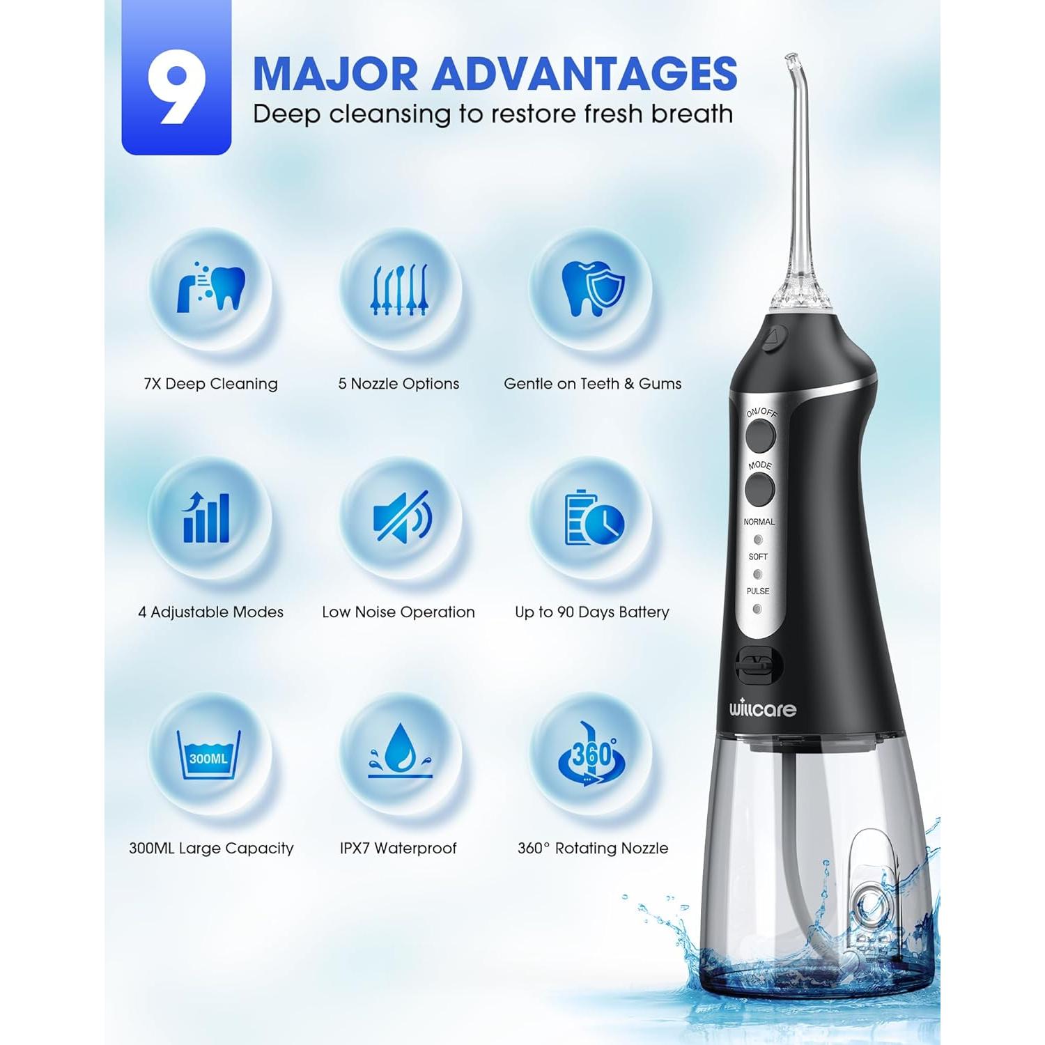 Irrigador Oral Portátil HOHOO FC1591 300ML Recargable IPX7