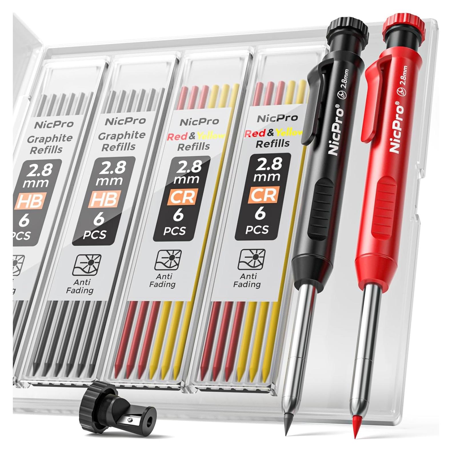 Juego de Lápices de Carpintero Nicpro con Sacapuntas y 26 Recargas