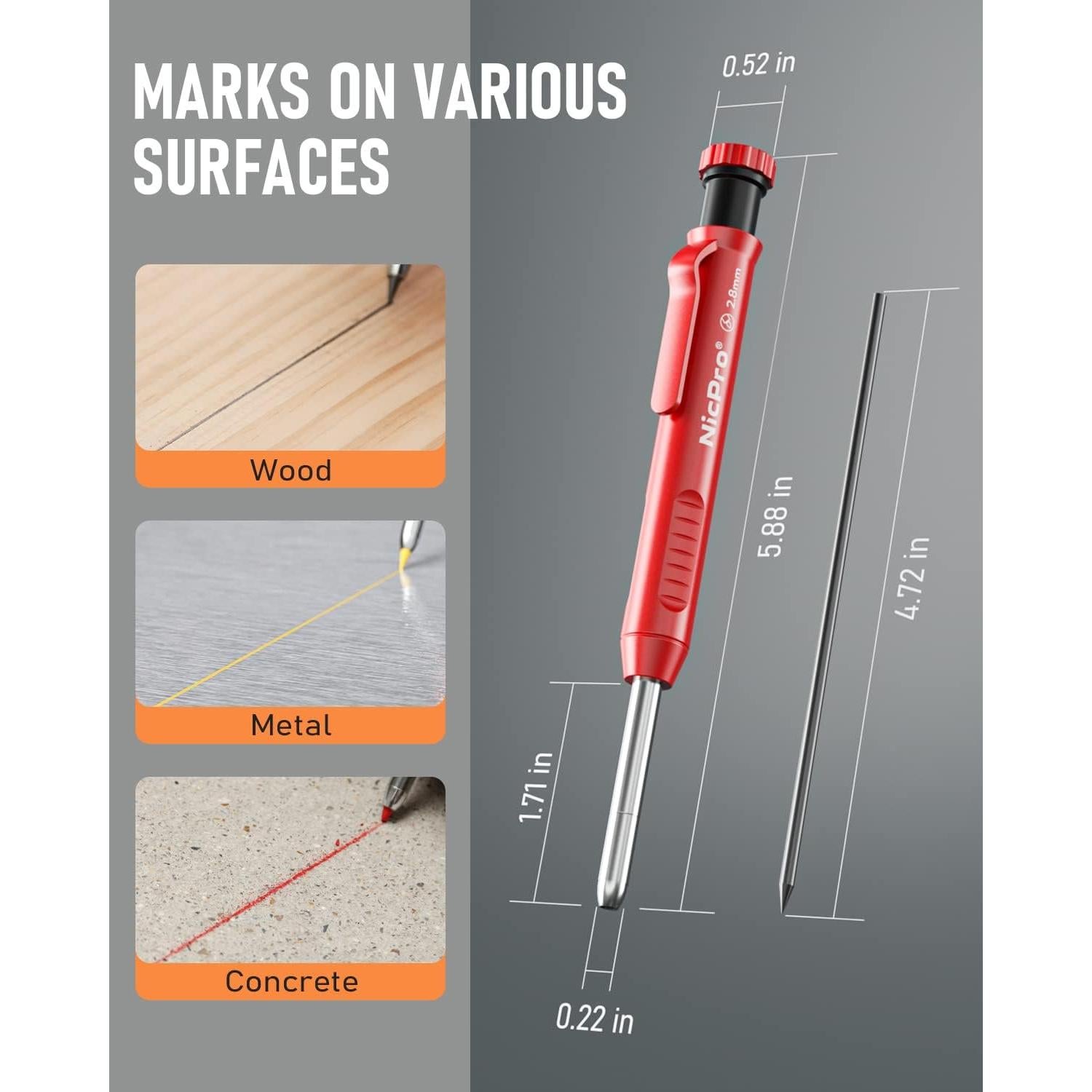 Juego de Lápices de Carpintero Nicpro con Sacapuntas y 26 Recargas