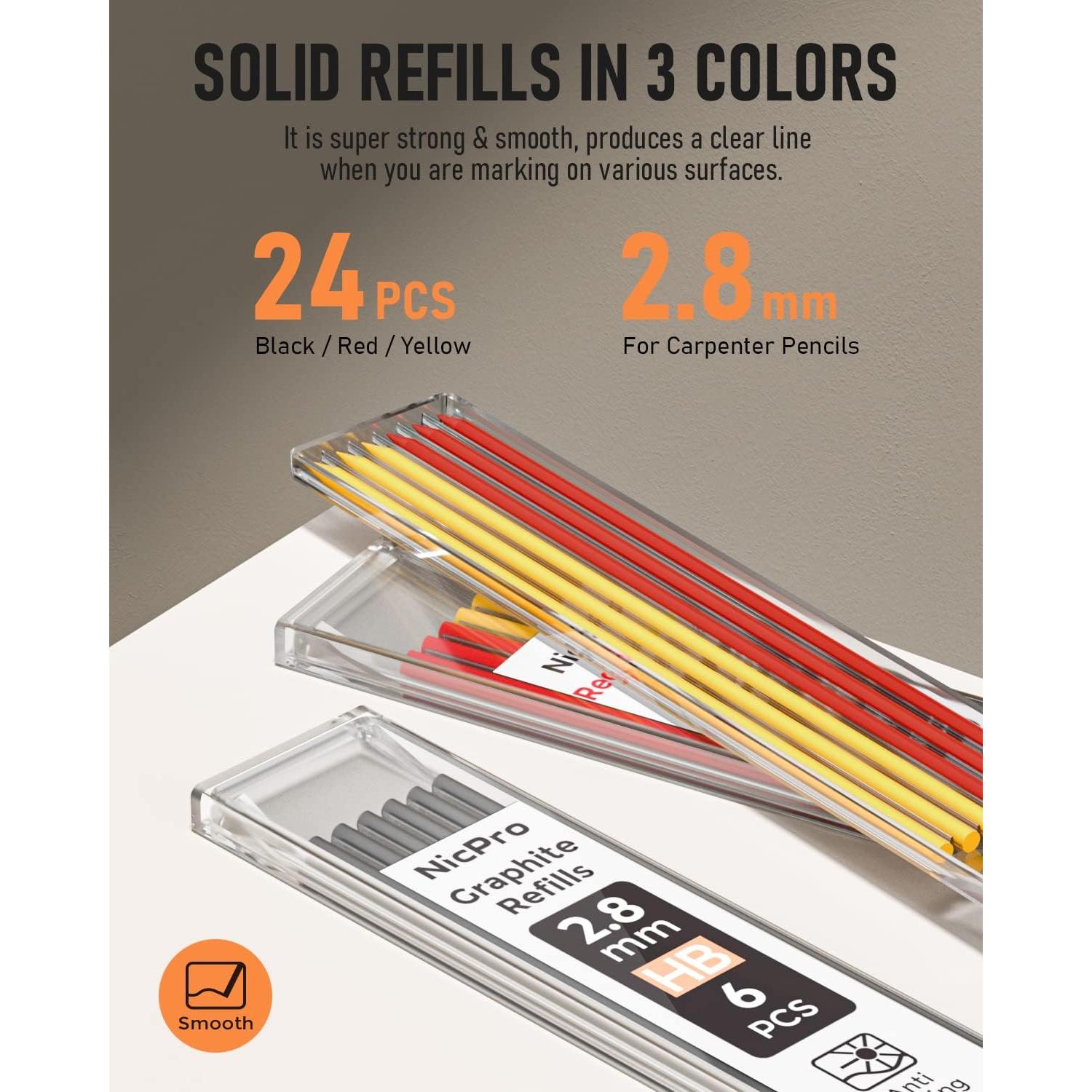Juego de Lápices de Carpintero Nicpro con Sacapuntas y 26 Recargas
