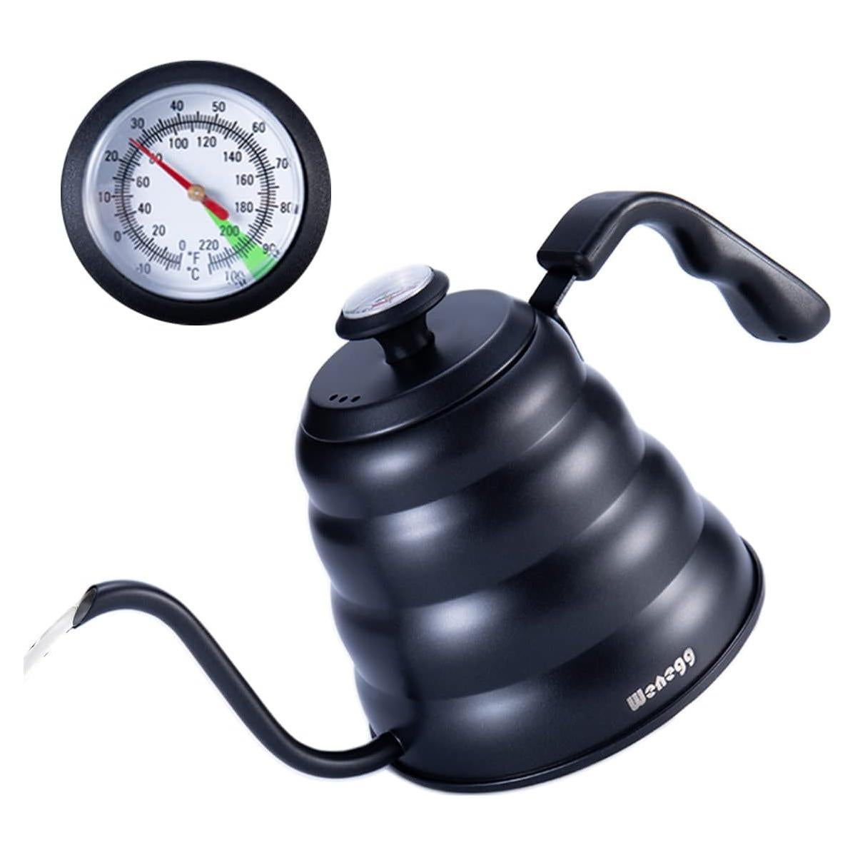 Tetera de Vierte WENEGG 1.18L Acero Inoxidable Negro con Termómetro