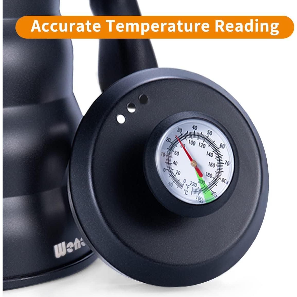 Tetera de Vierte WENEGG 1.18L Acero Inoxidable Negro con Termómetro