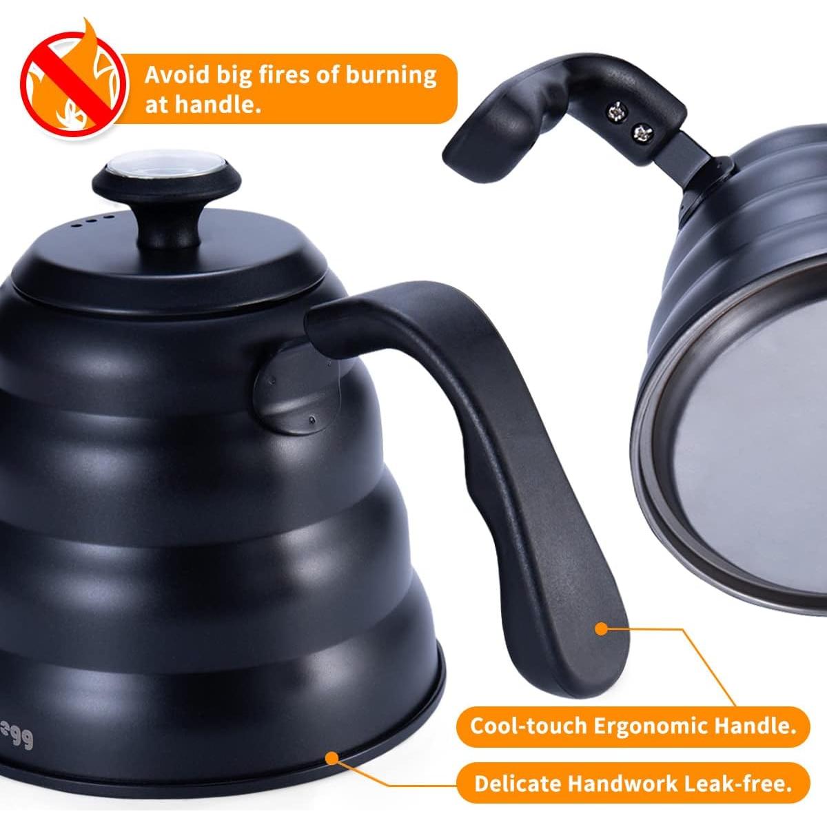 Tetera de Vierte WENEGG 1.18L Acero Inoxidable Negro con Termómetro