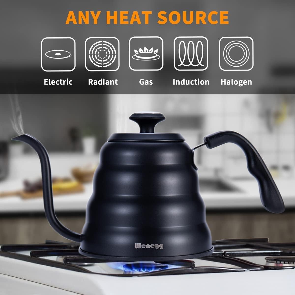 Tetera de Vierte WENEGG 1.18L Acero Inoxidable Negro con Termómetro