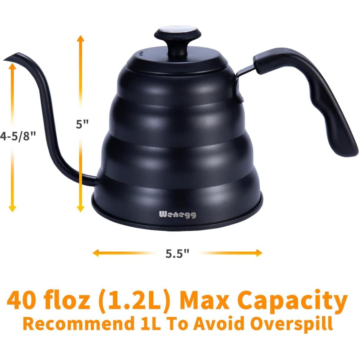 Tetera de Vierte WENEGG 1.18L Acero Inoxidable Negro con Termómetro