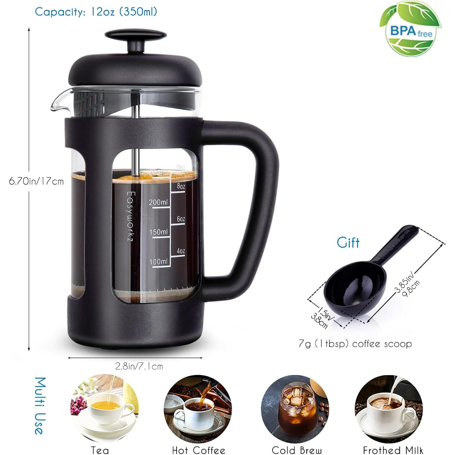 Cafetera Prensa Francesa Easyworkz 350ml Vidrio Borosilicato