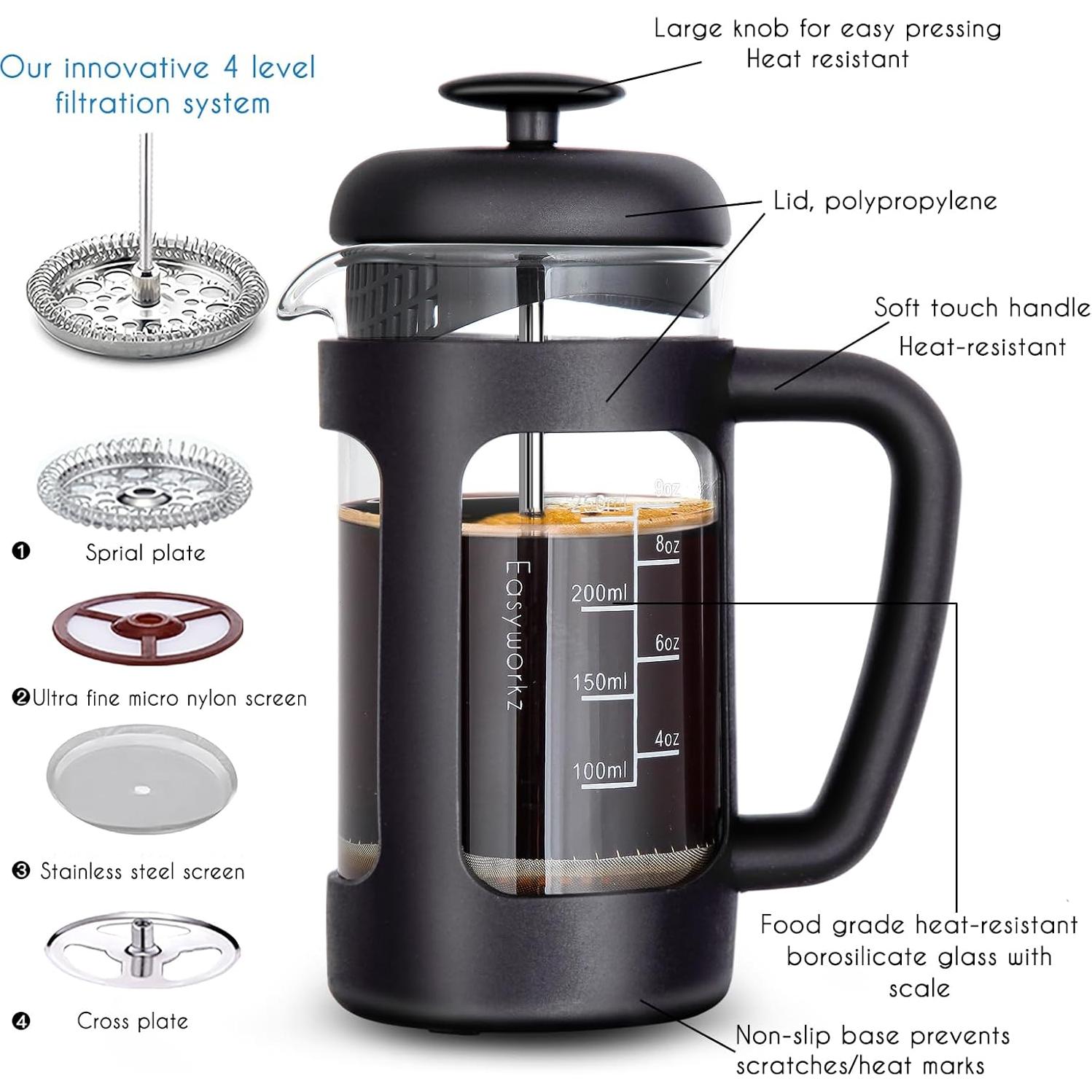 Cafetera Prensa Francesa Easyworkz 350ml Vidrio Borosilicato