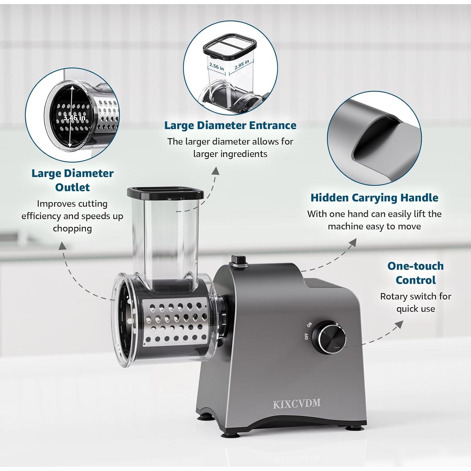 Rallador de Queso Eléctrico KIXCVDM 250W 5 Cuchillas Inox