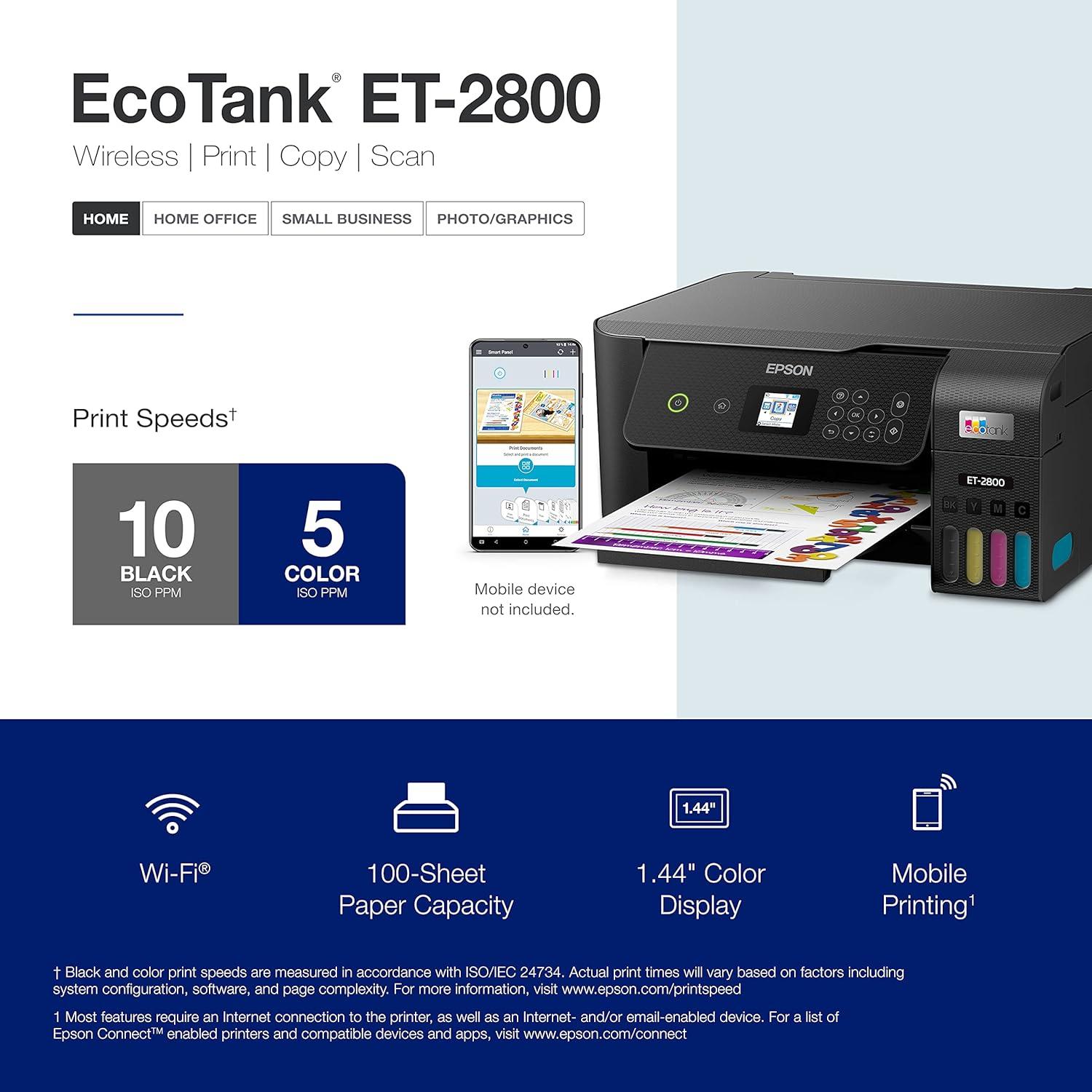 Impresora Todo-en-Uno Epson EcoTank ET-2800 Inalámbrica Color