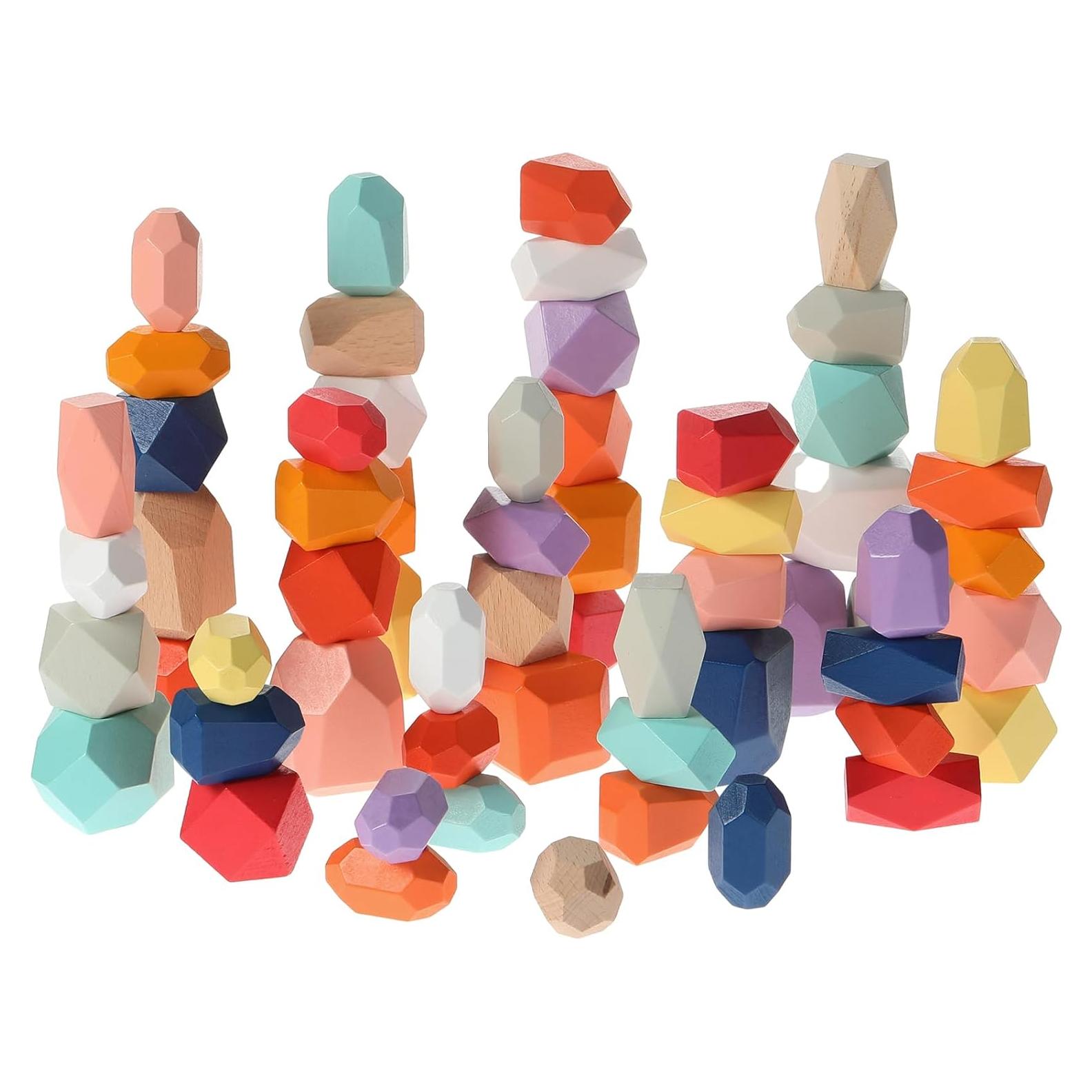 Juguetes Montessori Jenaai 60 Piezas Piedras de Madera Coloridas